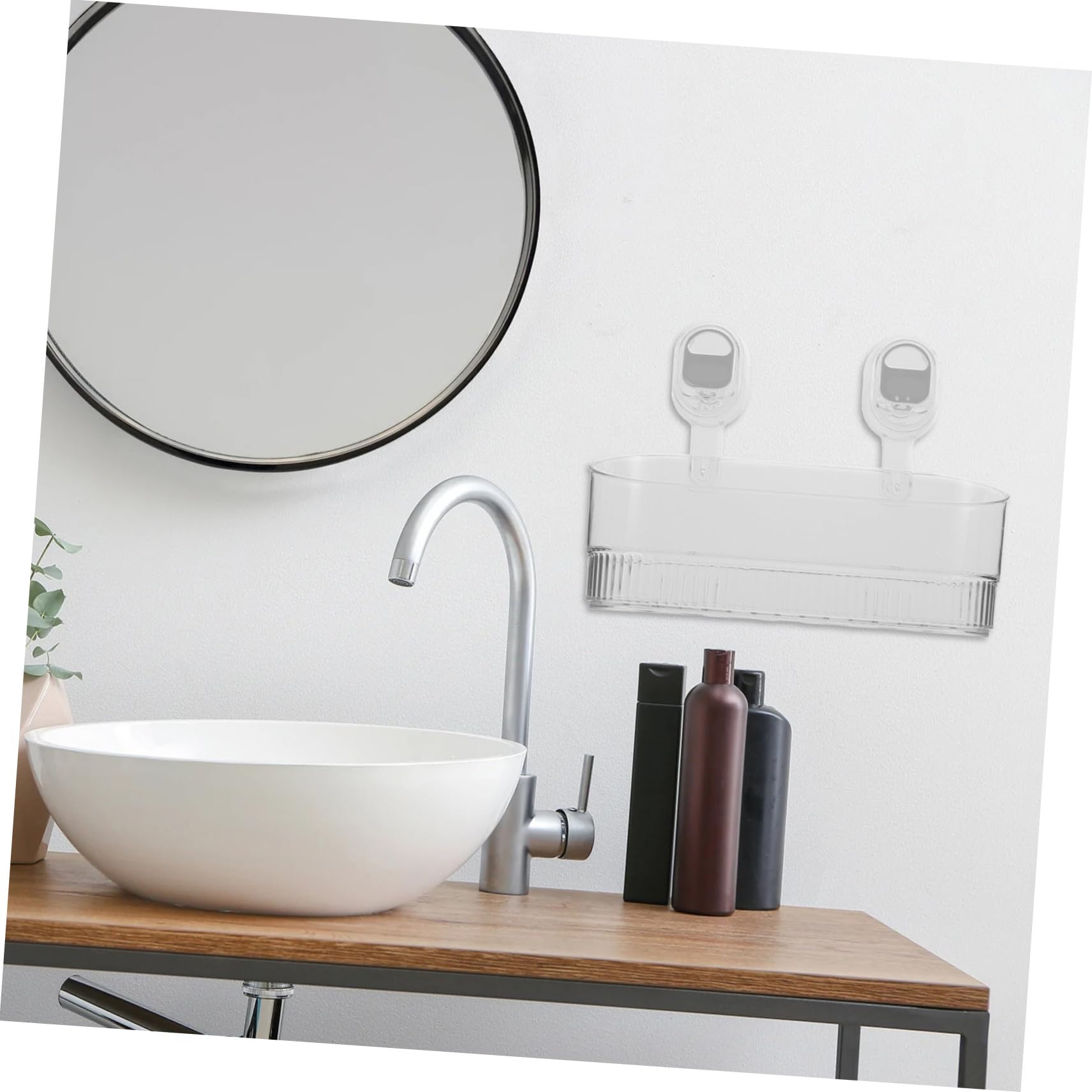 Mensola a Ventosa Trasparente senza Foratura per Doccia e Cucina, Organizer Portaoggetti da Parete Forte Capacità di Carico, Contenitore Porta Saponi e Accessori per Bagno e