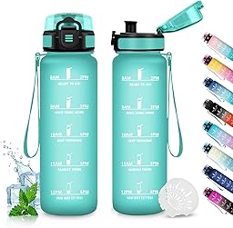 Borraccia 500ml, Borraccia Motivazionale con Filtro, Borracce senza BPA, a Prova di Perdite, Bottiglia Acqua Adulto, per Sportiva, Bici, Viaggio, Corsa, Yoga, Ufficio, Scuola