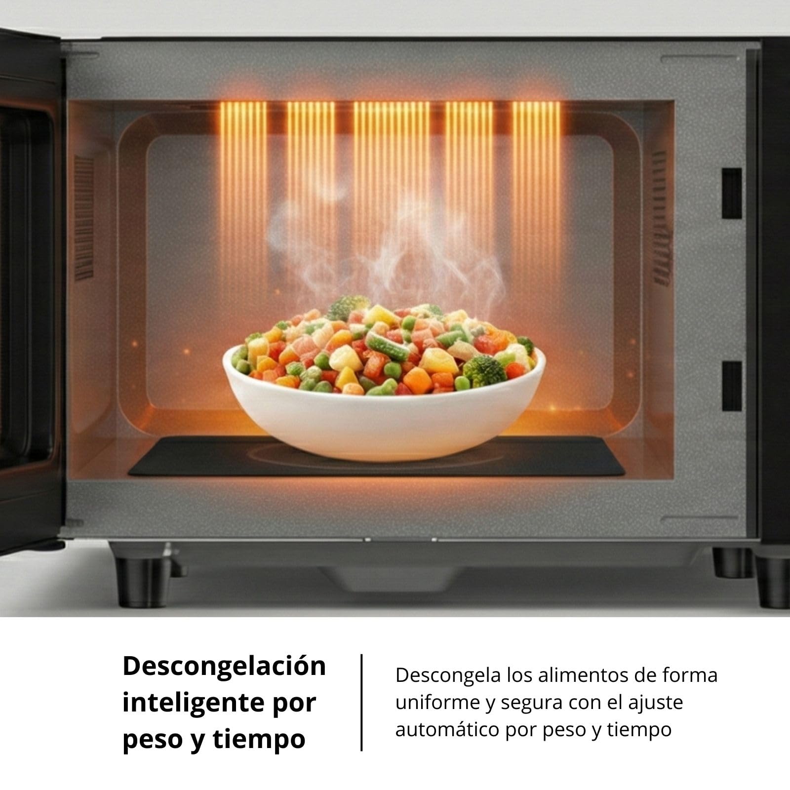 Corberó – Microonde senza piatto girevole con griglia | CMICW8023DF | 23L | 800W | Auto Menu | 5 Livelli di Potenza | Digital Touch | Funzione Sbrinamento | Pizza | Nero