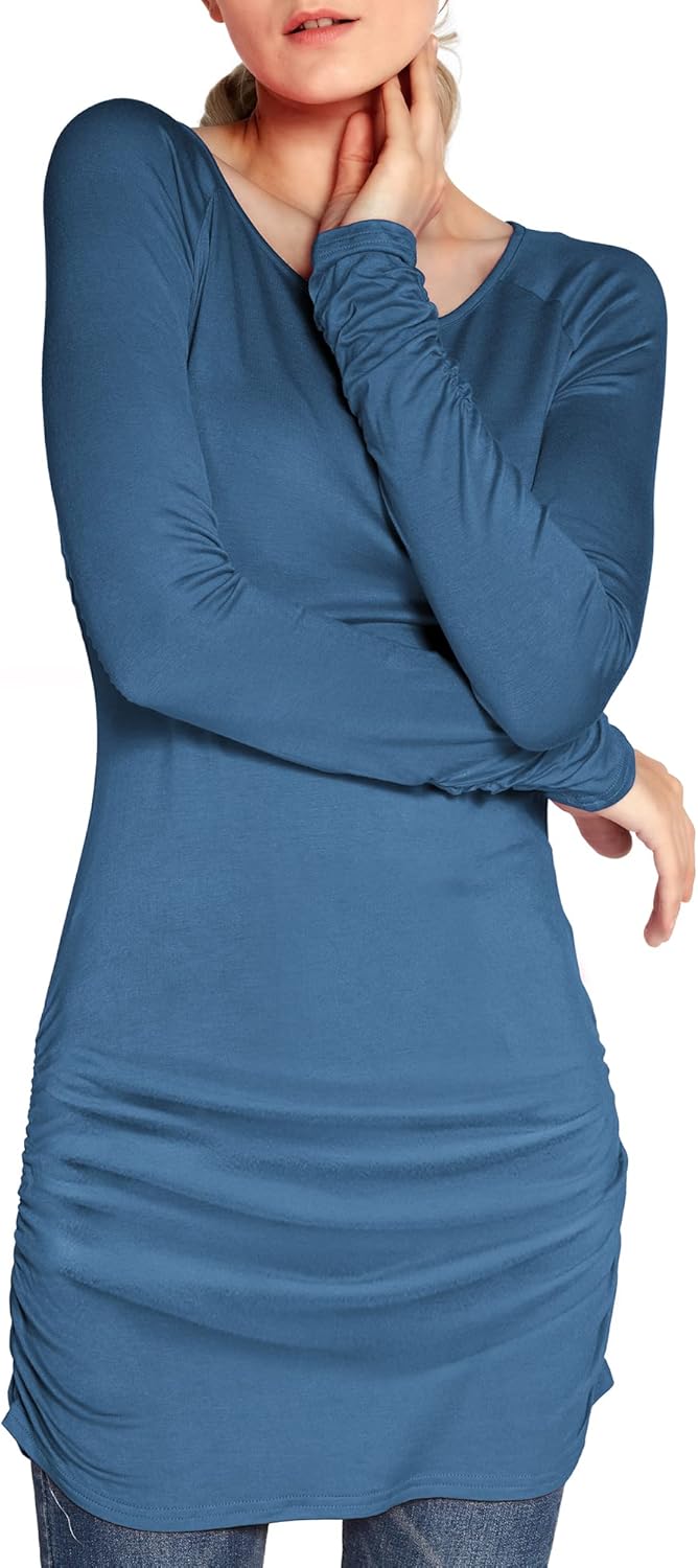 Urban CoCo Women's Casual T-Shirt Long Sleeve Solid Tunic Tops Slim Fit - Image 4