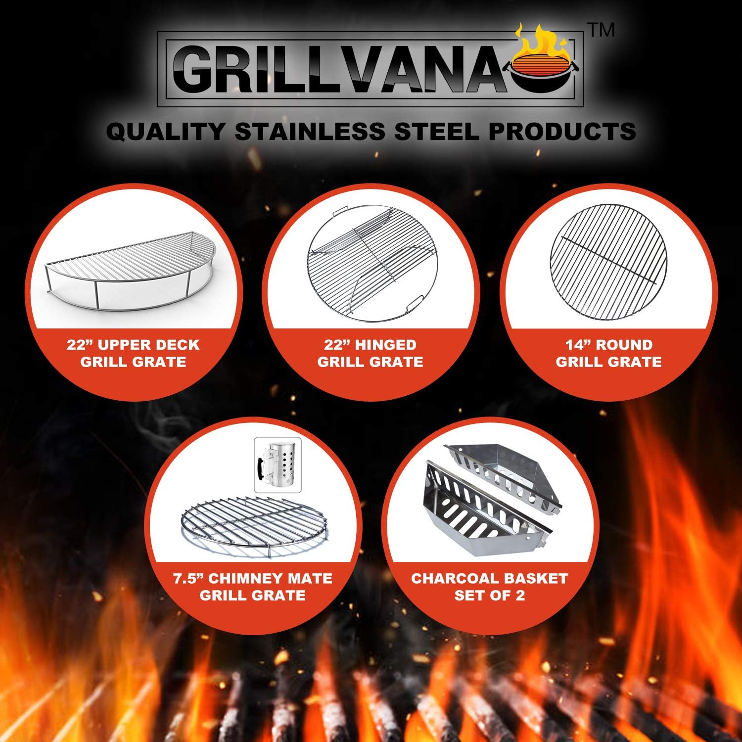 22 Inch 201 Stainless Steel Hinged/Cooking Replacement 22” grill grate - Compatible with Weber 22" Charcoal Grills - Kettle Charcoal BBQ Grilling Accessories