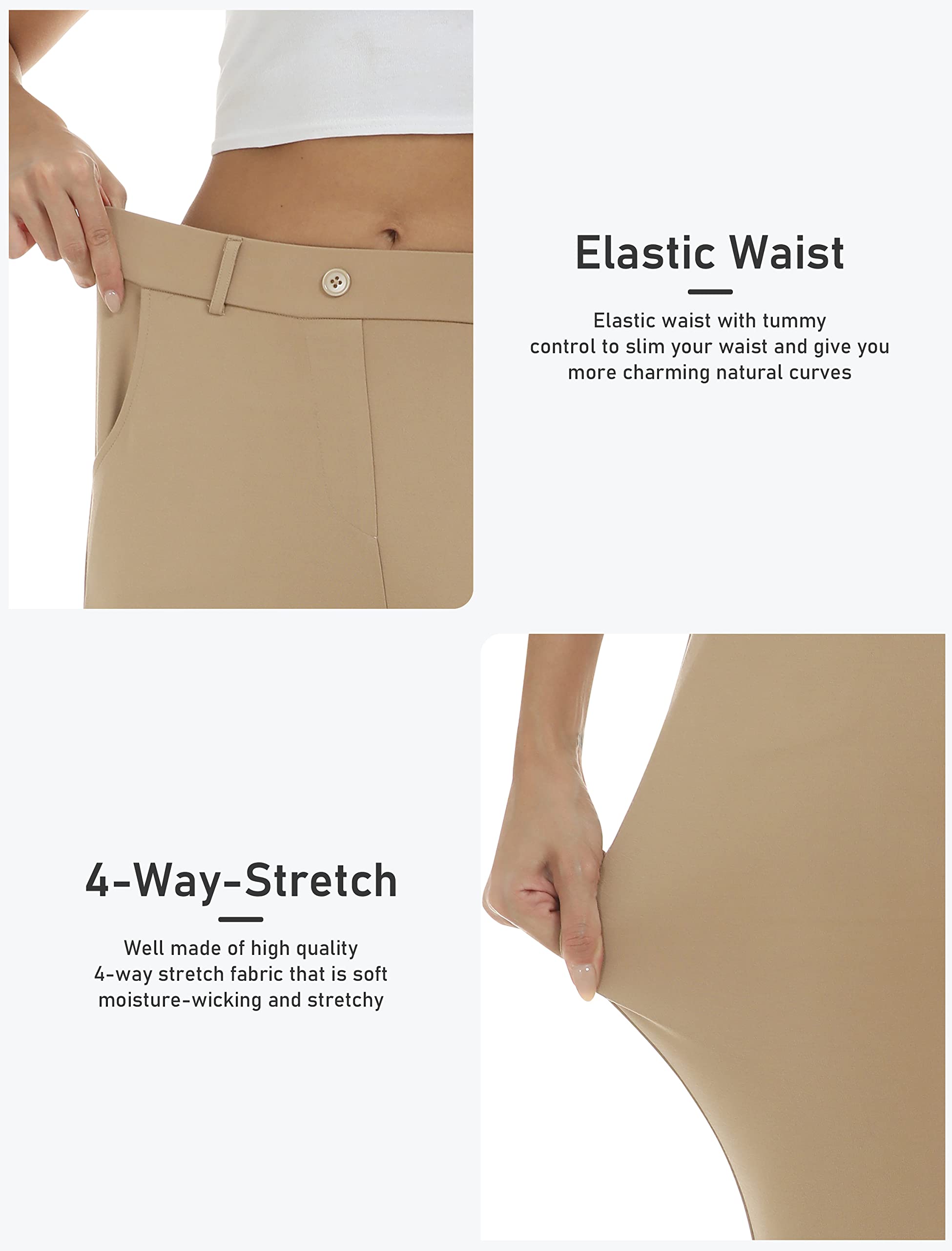 MoFiz Pantalon capri de golf pour femme - Extensible - Coupe ajustée - Coupe droite - Avec poches - Pantalon de bureau
