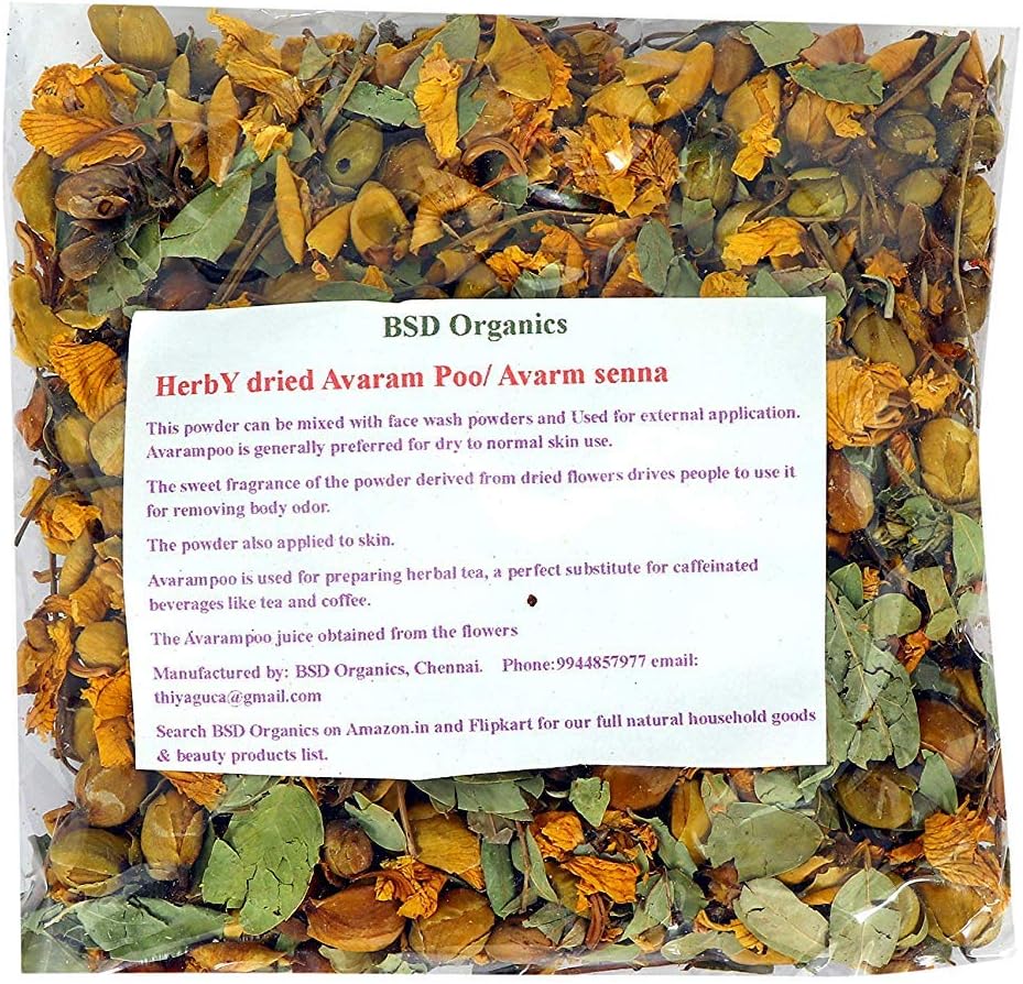 BSD Organics Herby Dried Avaram Poo/Avarm Senna/Senna Auriculata/Tanner's Cassia/Tamgedu for Tea, Skin Care and More - 100 Grams
