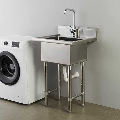 Miniatura 8 de ROCKPOINT Fregadero de cocina comercial de acero inoxidable con 2 compartimentos, plateado 41 pulgadas de ancho x 23.3 pulgadas de profundidad x