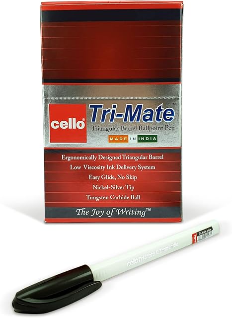 Cello Original Tri-Mate Ballpoint Pens Medium Point 1.0 mm Biros Black Pen