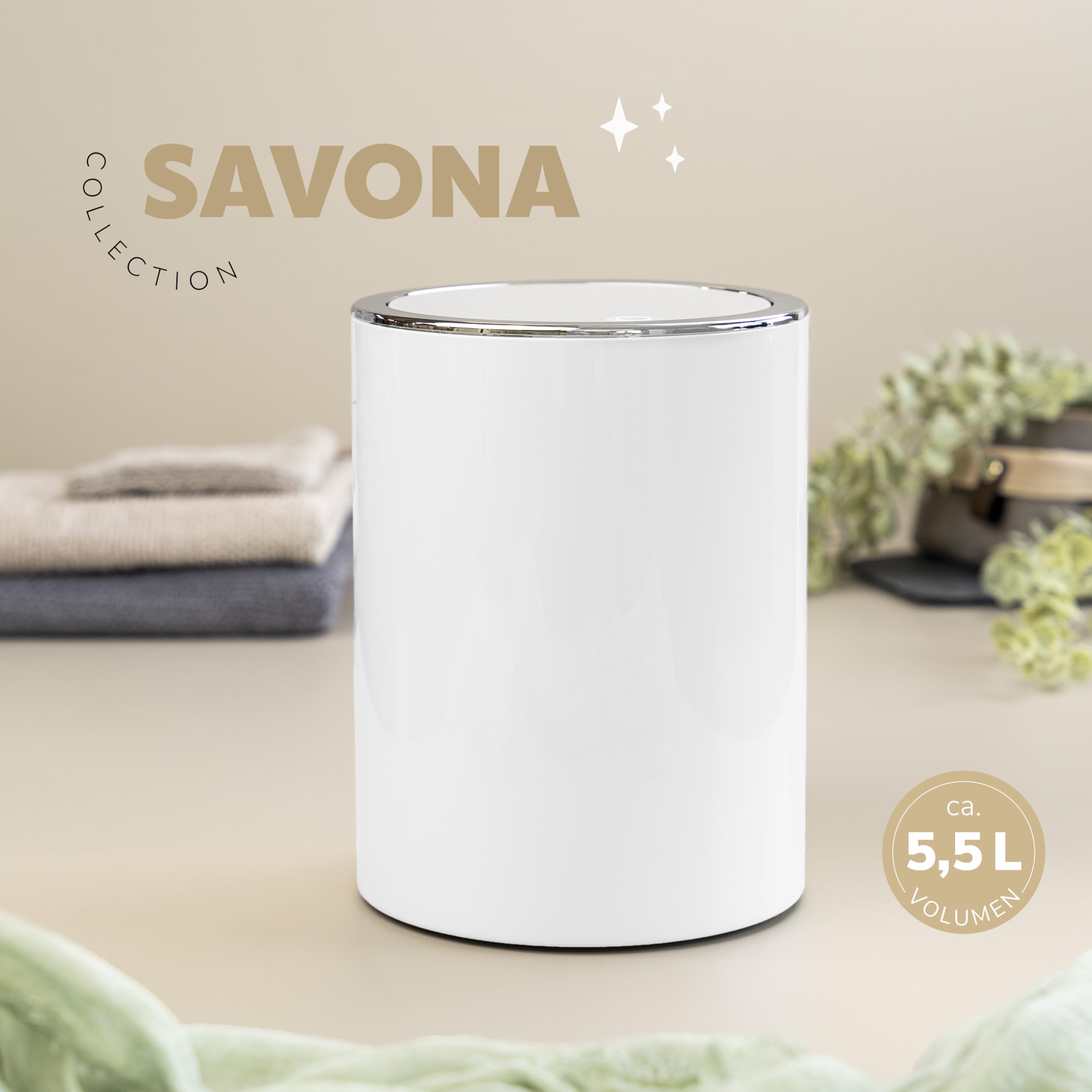 bremermann 2tlg. Bad-Set Savona, Kosmetikeimer 5,5 Liter und WC-Garnitur mit Wandhalterung, rund (Kunststoff-weiß)