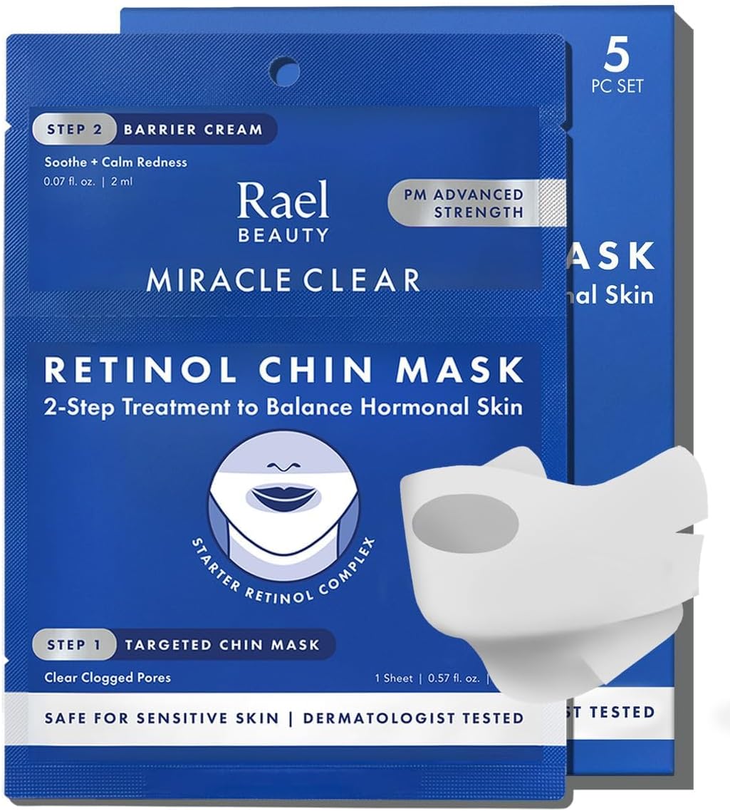 Retinol Chin Mask with Miracle Clear Barrier Cream - Face Masks and Moisturizer, 2 Step System, Niacinamide, Ceramide NP, Korean Skincare (5 Kits)