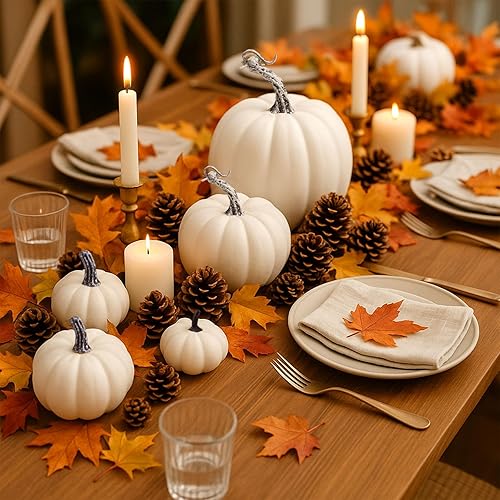 Miniatura 3 de DomeStar Decoración de calabazas artificiales, 6 calabazas falsas en blanco y negro, 2 tamaños, calabazas de otoño, centros de mesa para Halloween,