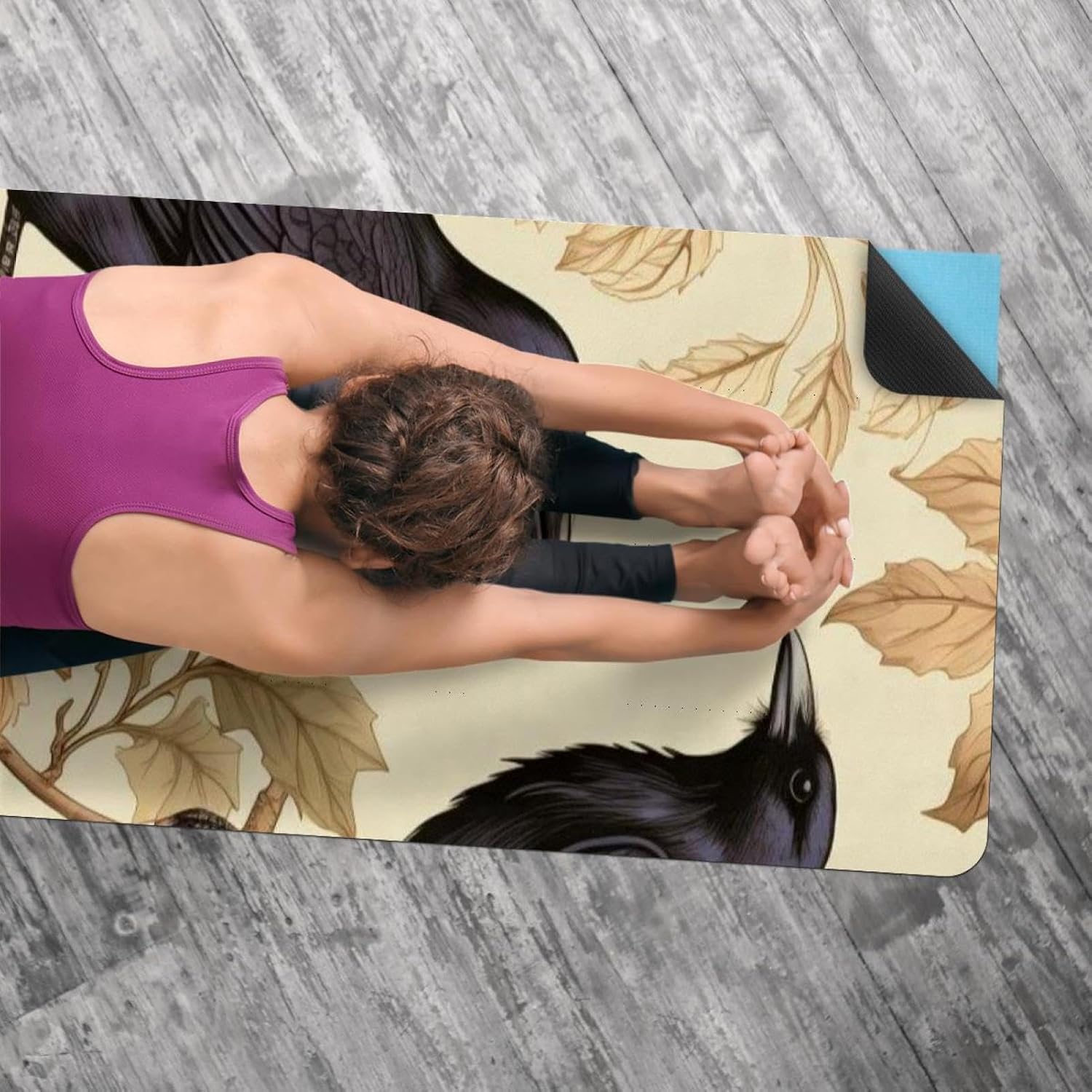 Yoga Towel, Black Crow Pattern Non Slip Sweat Absorbent Hot Yoga Mat Towel for Hot Yoga, Pilates and Fitness - 72.8" x 26.8"