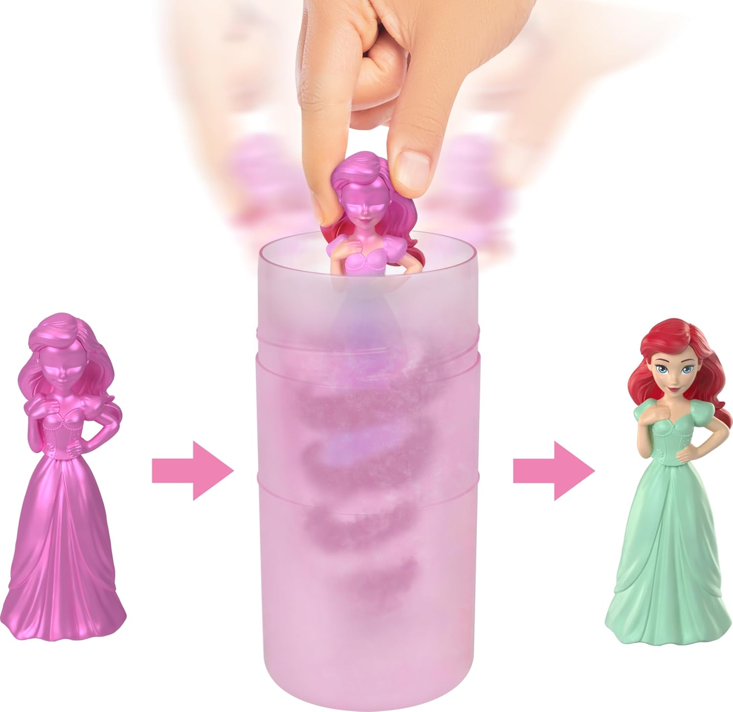 Mattel Disney Princess Toys, Small Doll Surprise, Royal Color Reveal, 6 Surprises Include Doll, Bracelet & 4 Pieces, Princess or Villain Series (Dolls May Vary)