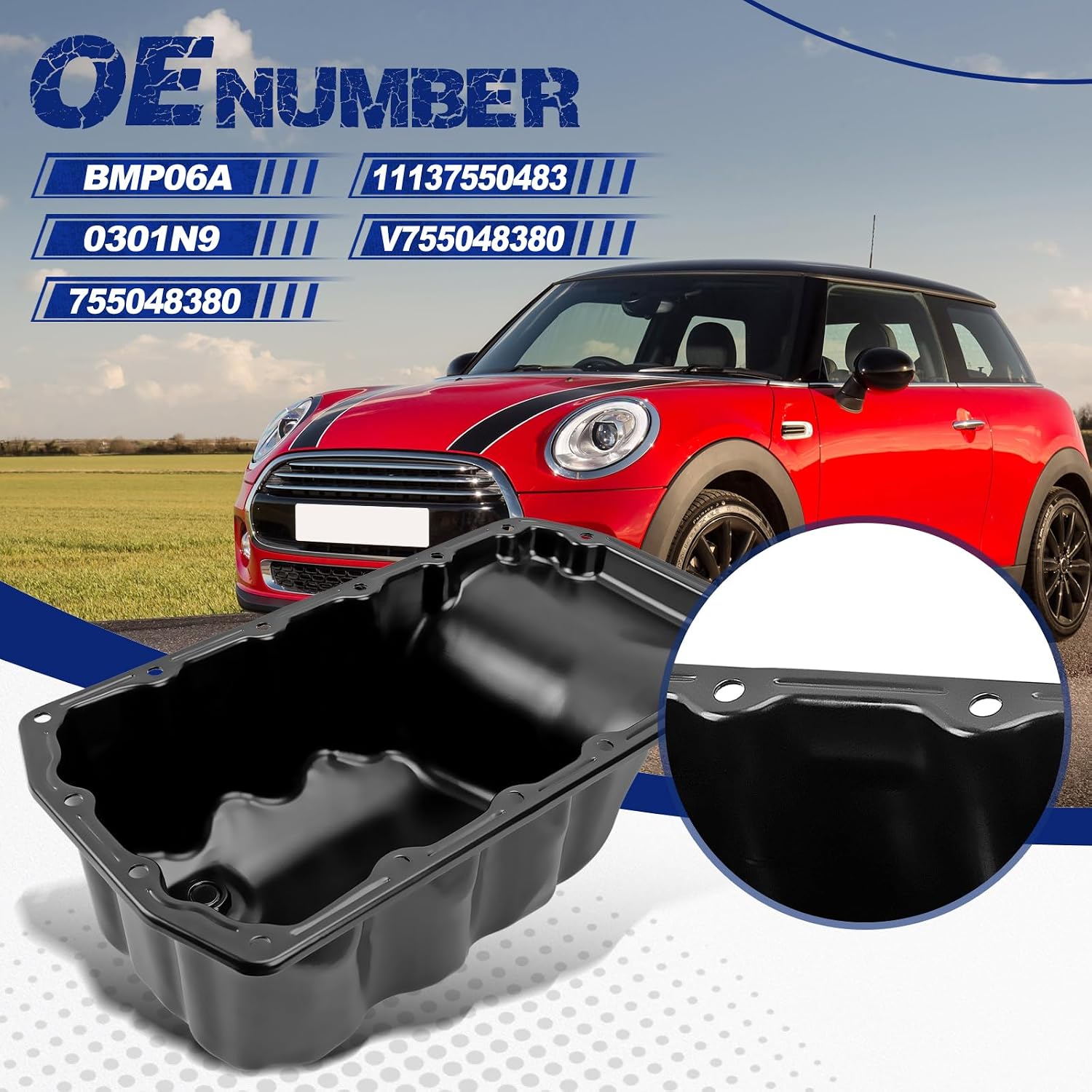 Engine Oil Pan with Drain Plug, Fit for Mini Cooper 2007-2015 L4 1.6L, 2014-2015 L3 1.5L/L4 2.0L, Countryman 2011-2016 L4 1.6L, Paceman 2013-2016 L4 1.6L, OE BMP06A