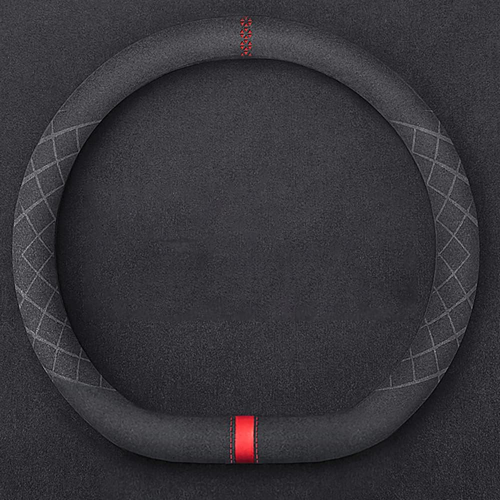 INEBIZ Sport-Style Suede Car Steering Wheel Cover Anti-Slip Universal for Truck SUV (Orange, D-Shaped)