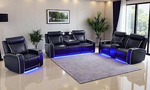 Miniatura 43 de Juego de sofás reclinables eléctricos, juegos de muebles de sala de estar, sofá reclinable eléctrico moderno negro, sofá biplaza y silla con Negro