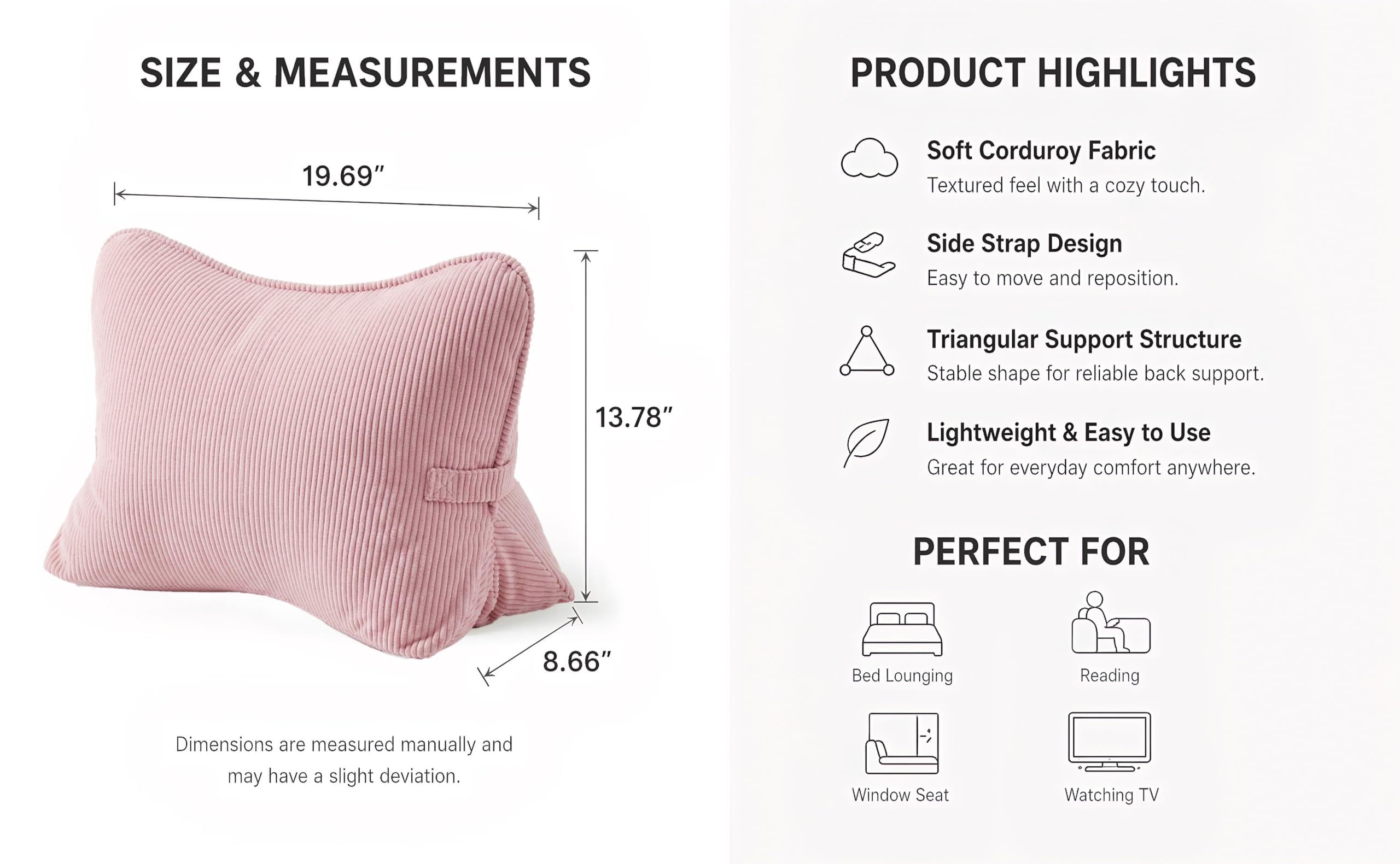 LIANSHANGNI Reading Pillows for Bed,Lumbar Support Back Pillow for Couch, Pink, Standard - Image 4