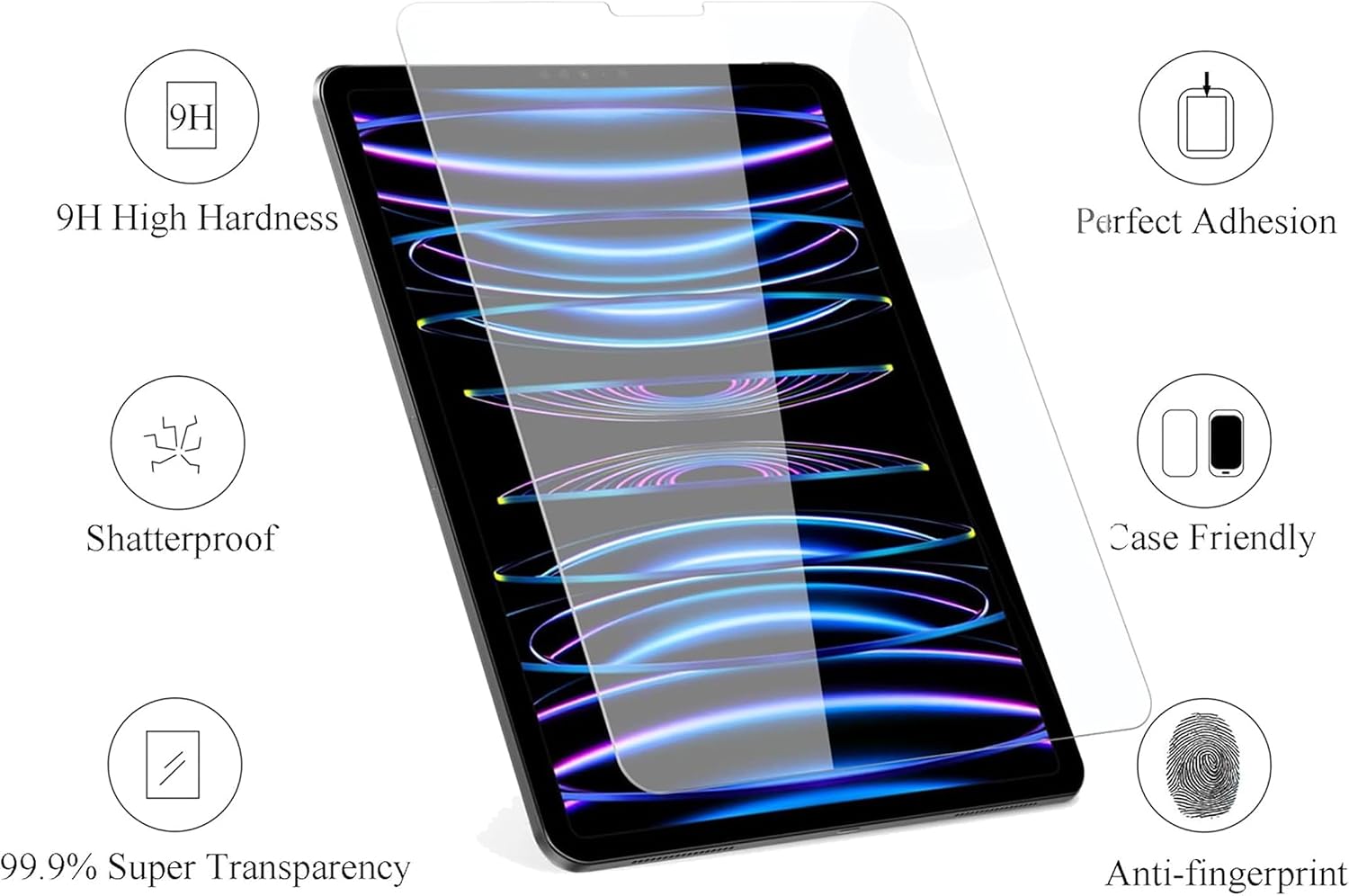 2 Pack Screen Protector for iPad Pro 12.9 Inch Display [2022 & 2021 & 2020 & 2018 Release] Tempered Glass [Face ID & Apple Pencil Compatible] Ultra Sensitive Case Friendly