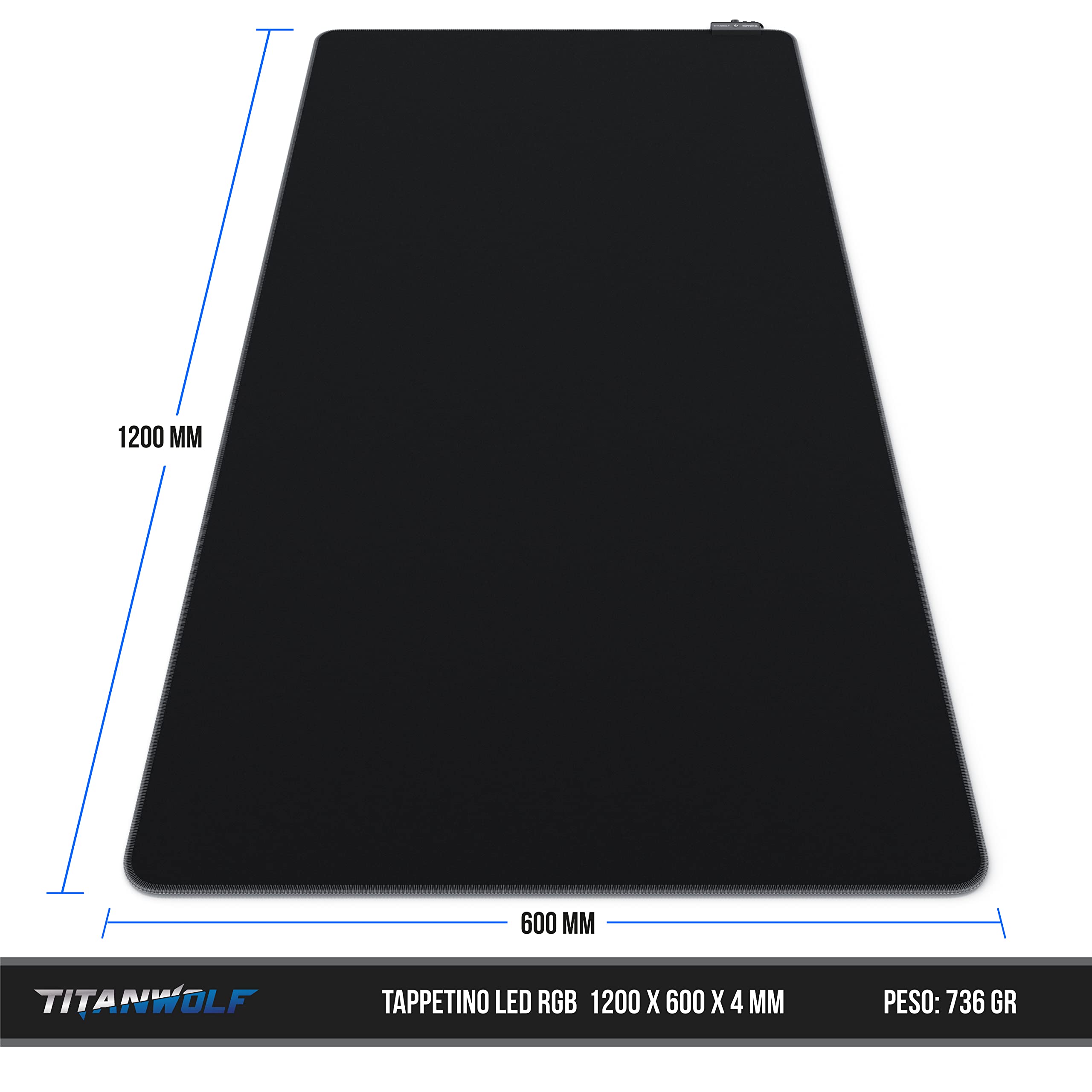 TITANWOLF - New RGB LED Tappetino Mouse Gaming Grande XXXL – 1200x600mm – Mousepad USB - OLED Multi Color - 7 Colori più 4 Effetti – Retro gommato Antiscivolo - New 2022