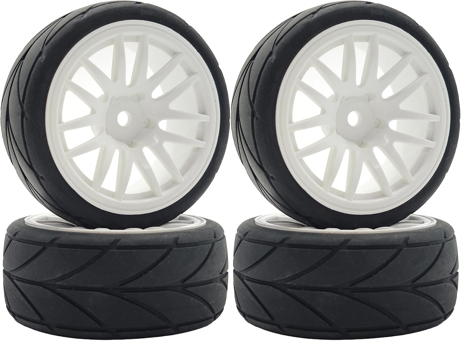 RC 1/10 On Road Touring Tires & Wheels 12mm Hex Hard Plastic Rims OD 65mm Street Racing Tyre for 1:10 1/12 Rally Drift Car Tamiya TT01 TT02 Traxxas XV02 XV01 HPI KYOSHO PTG2 4PCS (White)
