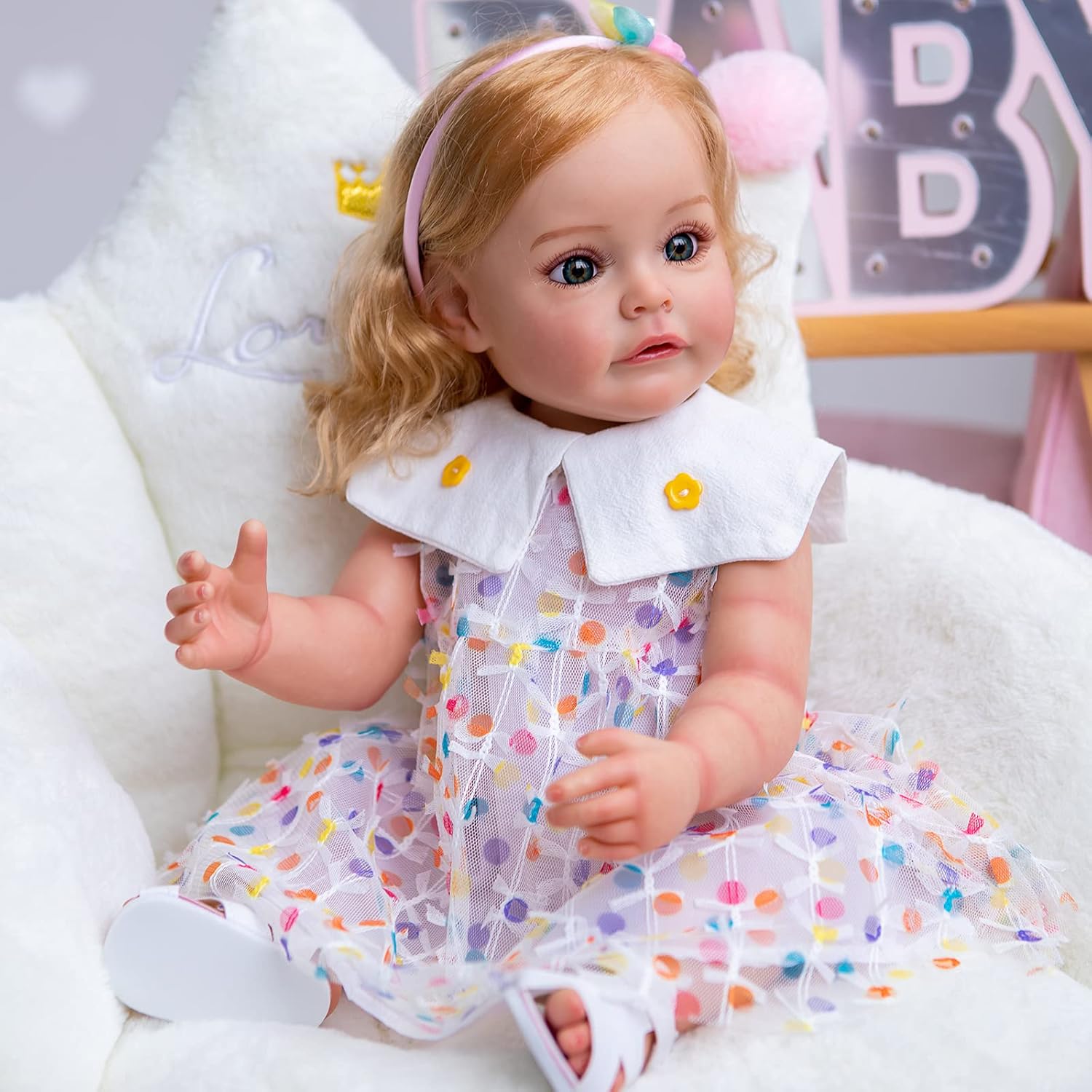 TERABITHIA 22 Inch Hand Rooted Blond Hair Realistic Reborn Baby Doll in Full Body Silicone Vinyl Lifelike Newborn Princess Toddler Dolls Washable for Girls Anatomically Correct