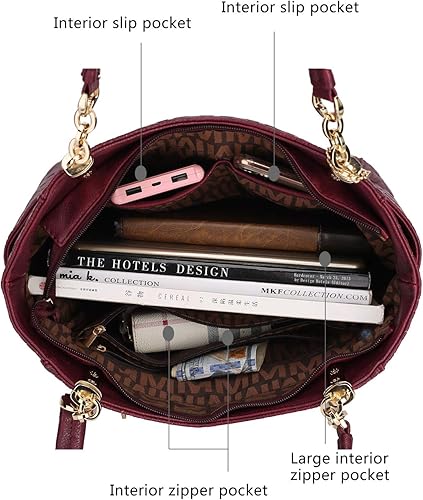 Miniatura 5 de MKF - Juego de bolso de hombro para mujer y monedero bolso de mano de piel sintética - Elegante cartera de bolsillo con asa superior