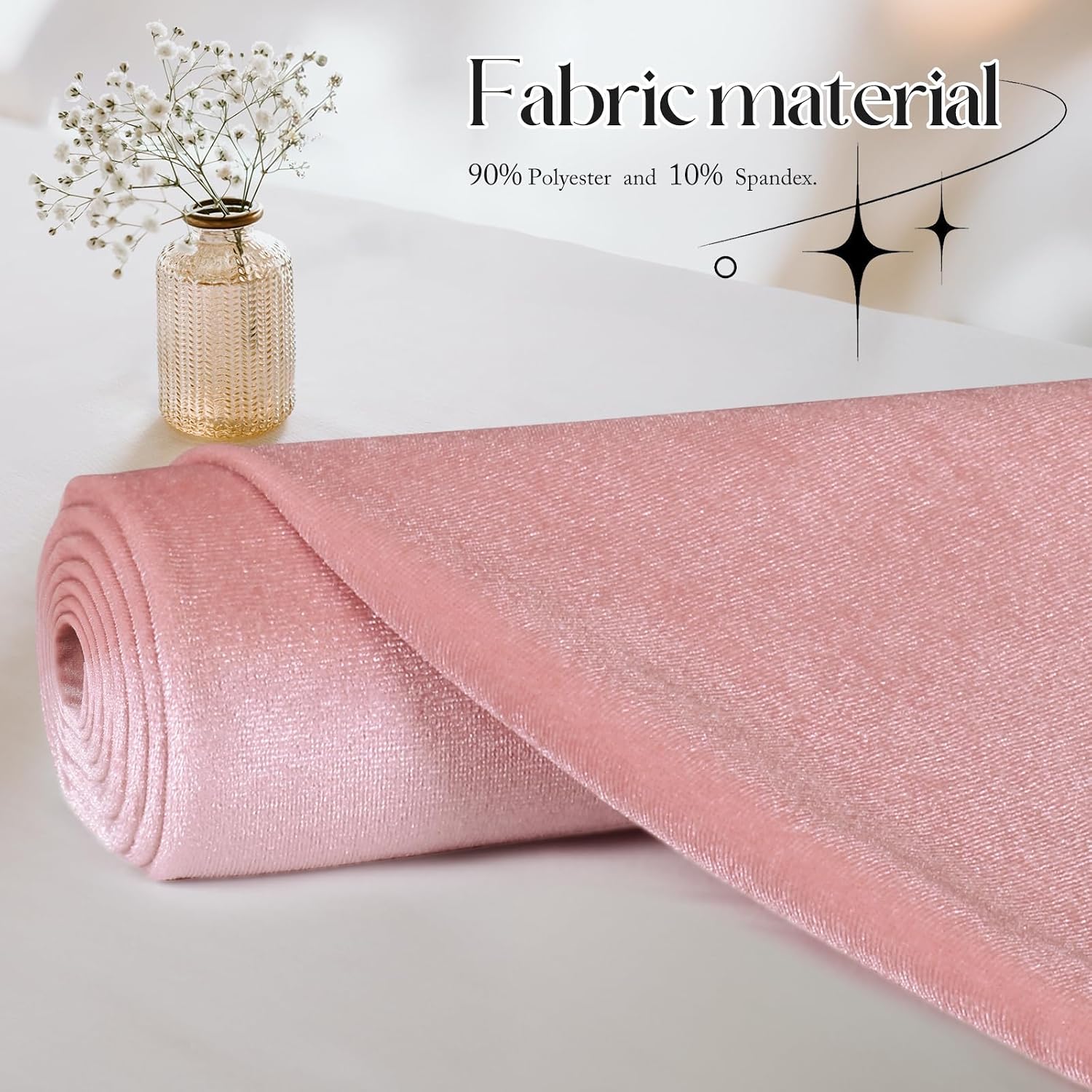 5 Yard Stretch Velvet Fabric Pink - 60 Inch Wide Stretchy Velvet Cloth, 90% Polyester 10% Spandex Velvet Fabric for DIY Sewing, Upholstery, Apparel, Craft