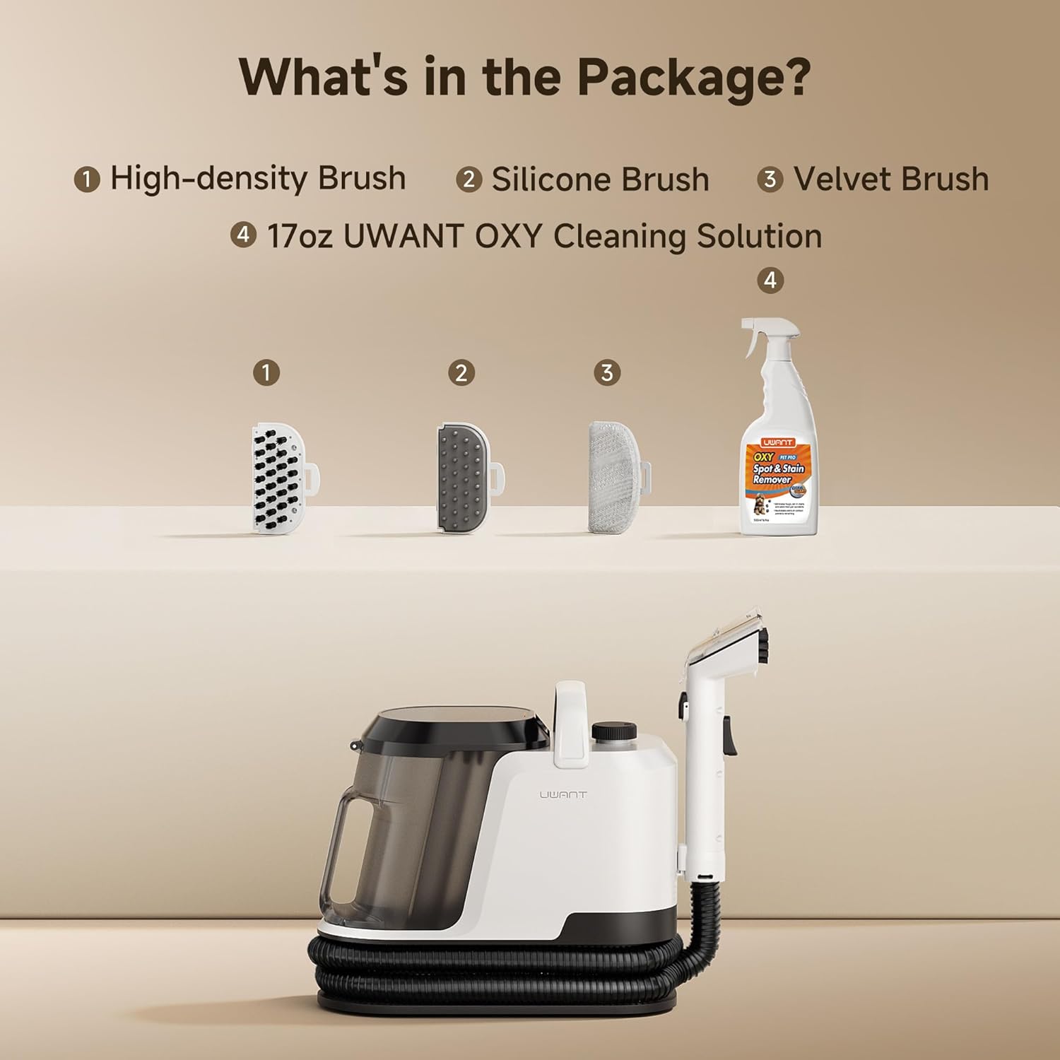 uwant Portable Carpet and Upholstery for Deep Cleaner, 18Kpa Carpet Cleaner Machine for Cars, Pets with Pet Pro Solution and Self Cleaning Set of 1 for Spot, Rug, Couch