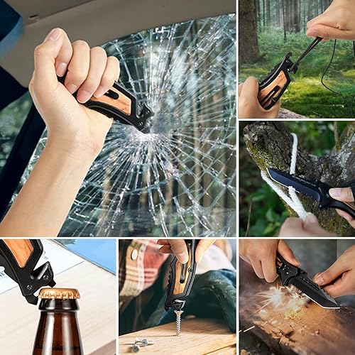 Miniatura 5 de GVDV Cuchillo de bolsillo utilitario  Cuchillo plegable 6 en 1 con rompecristales, abridor de botellas, clip de bolsillo, cuchillo multifunción para
