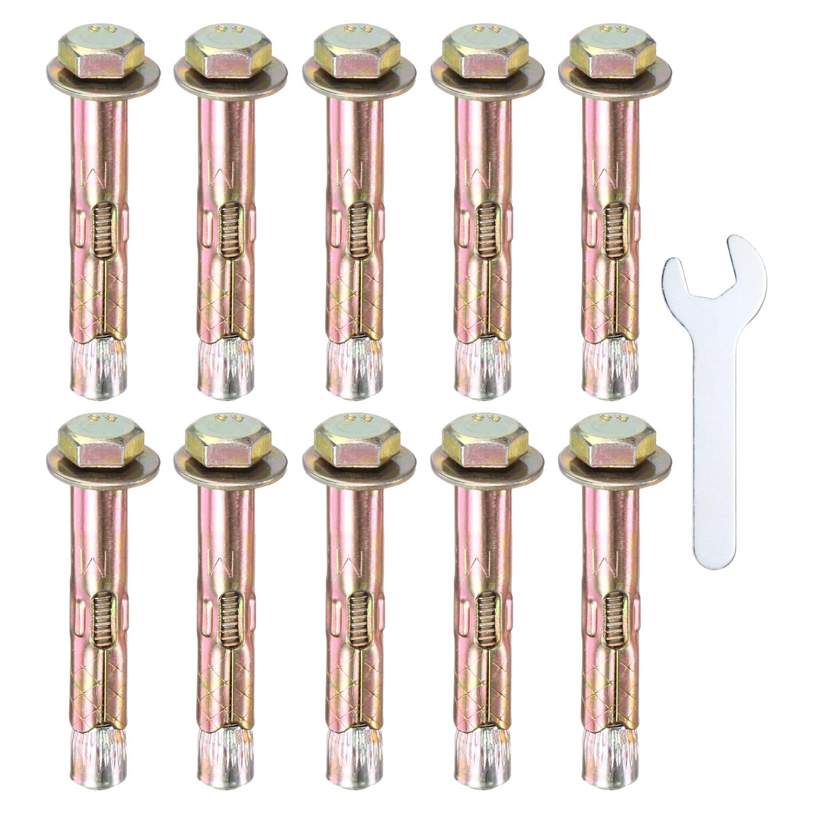 M METERXITY 10-Pack Hex Expansion Bolt, M6x40mm Colored Galvanized Iron-Carbon Steel External Hex Expansion Bolts W/ 10mm Wrench, Anti-Corrosion Metal Bolt for Concrete/Dry Brick/Block Walls