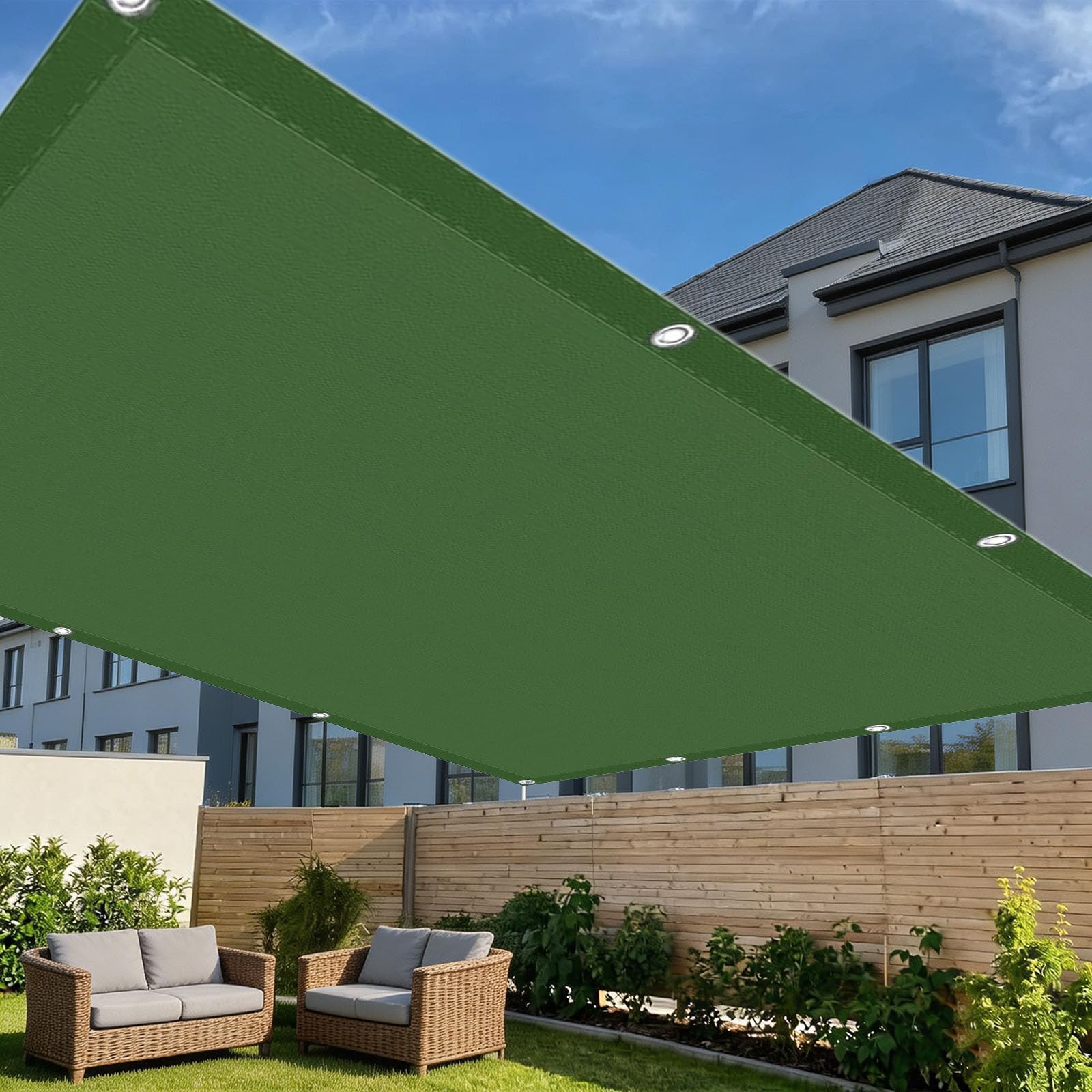 Tenda da Sole Impermeabile 80 x 650 cm Protezione Raggi UV 98% Impermeabile Poliestere Antistrappo Robusto e Stabile Tenda a Vela Rettangolare per Giardino, Verde Scuro