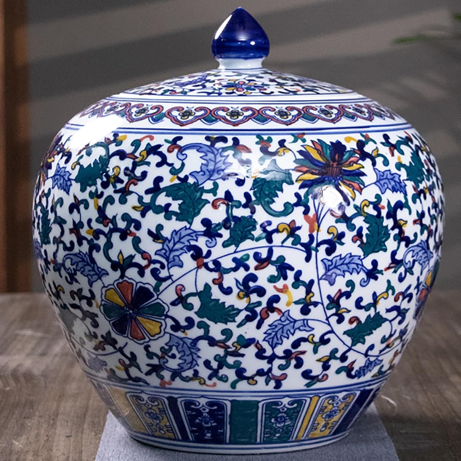 ELEFOCUS Retro Cereal Storage Container For Kitchen Organization Traditional Chinese Porcelain Grain Dispenser(A,Capacity 15KG)