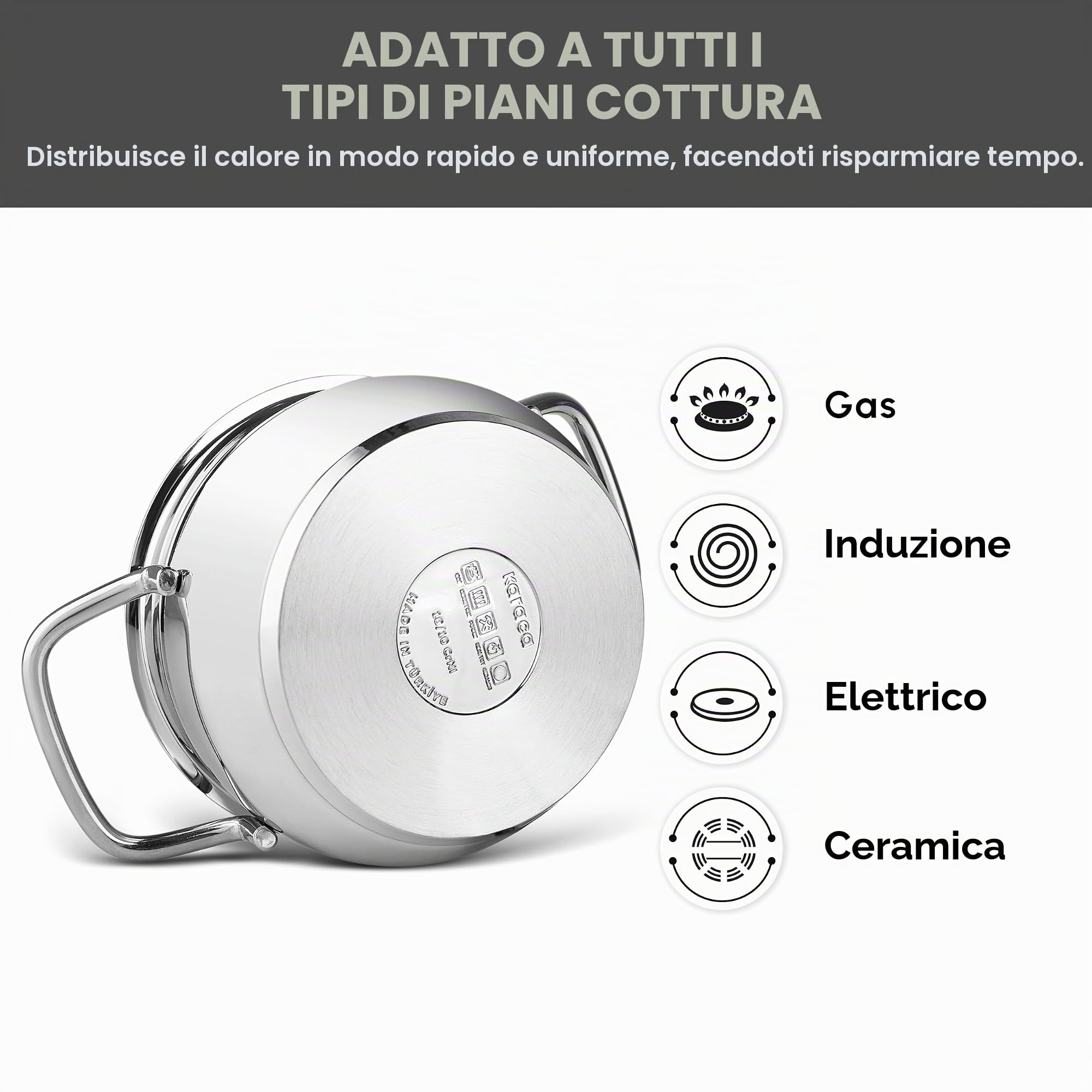 Set di pentole a induzione Karaca Emirgan XL da 10 pezzi in acciaio con coperchio di conservazione