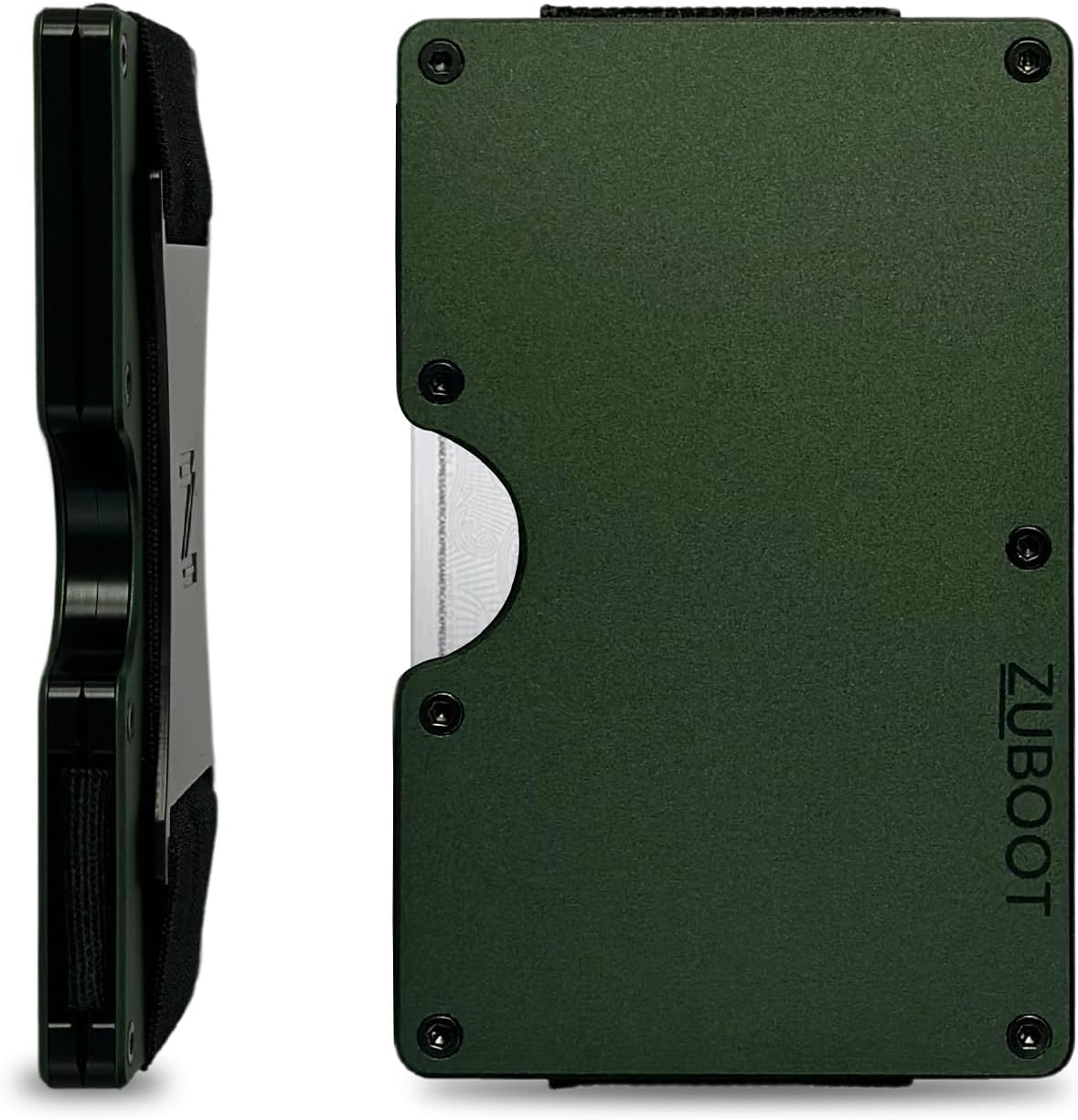 Aluminum RFID Wallet for Men – Slim Front Pocket Metal Card Holder with Cash Clip – Lightweight, Durable Minimalist Wallet with Optional AirTag Compatibility (Green, Cash Strap)
