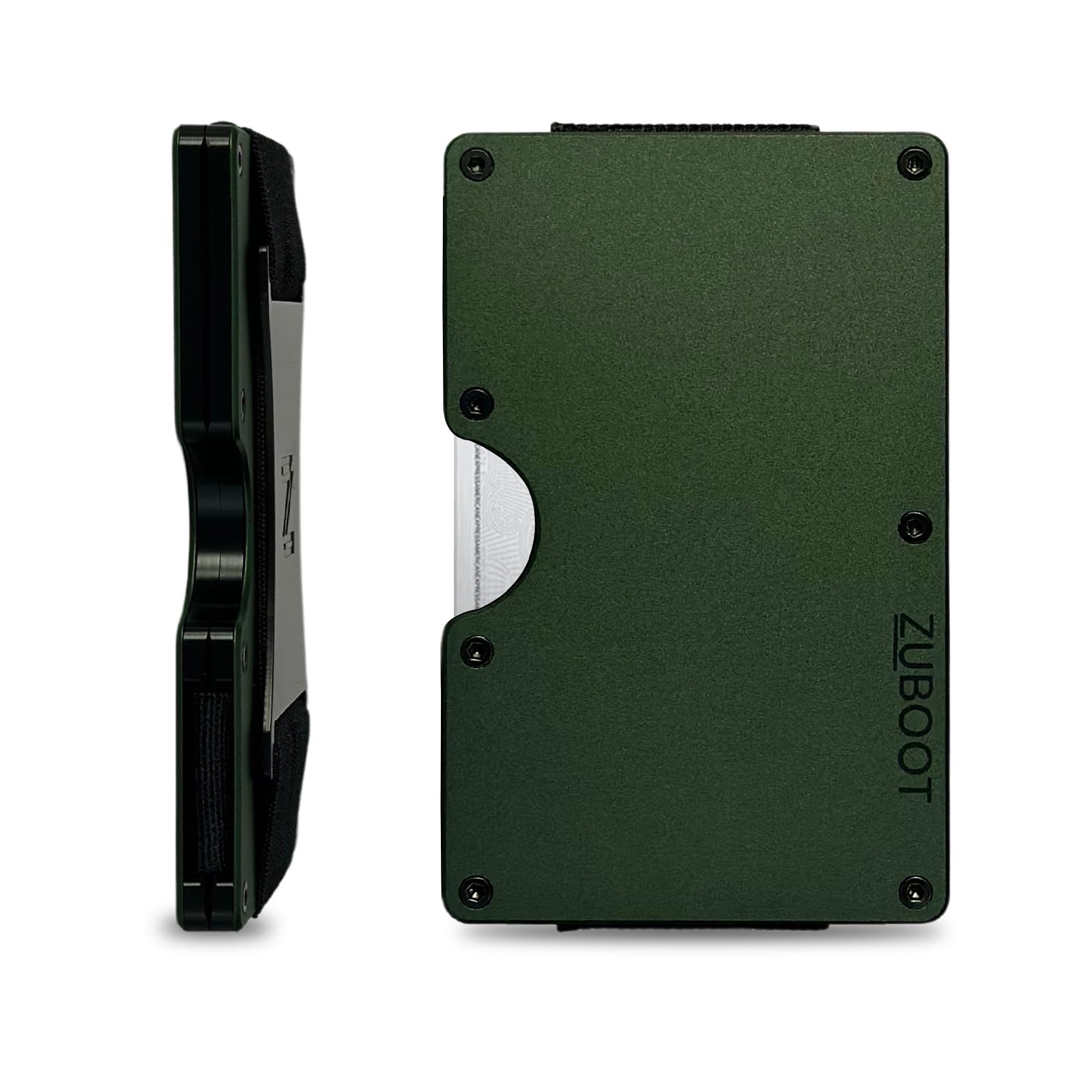 Aluminum RFID Wallet for Men – Slim Front Pocket Metal Card Holder with Cash Clip – Lightweight, Durable Minimalist Wallet with Optional AirTag Compatibility (Green, Cash Strap)