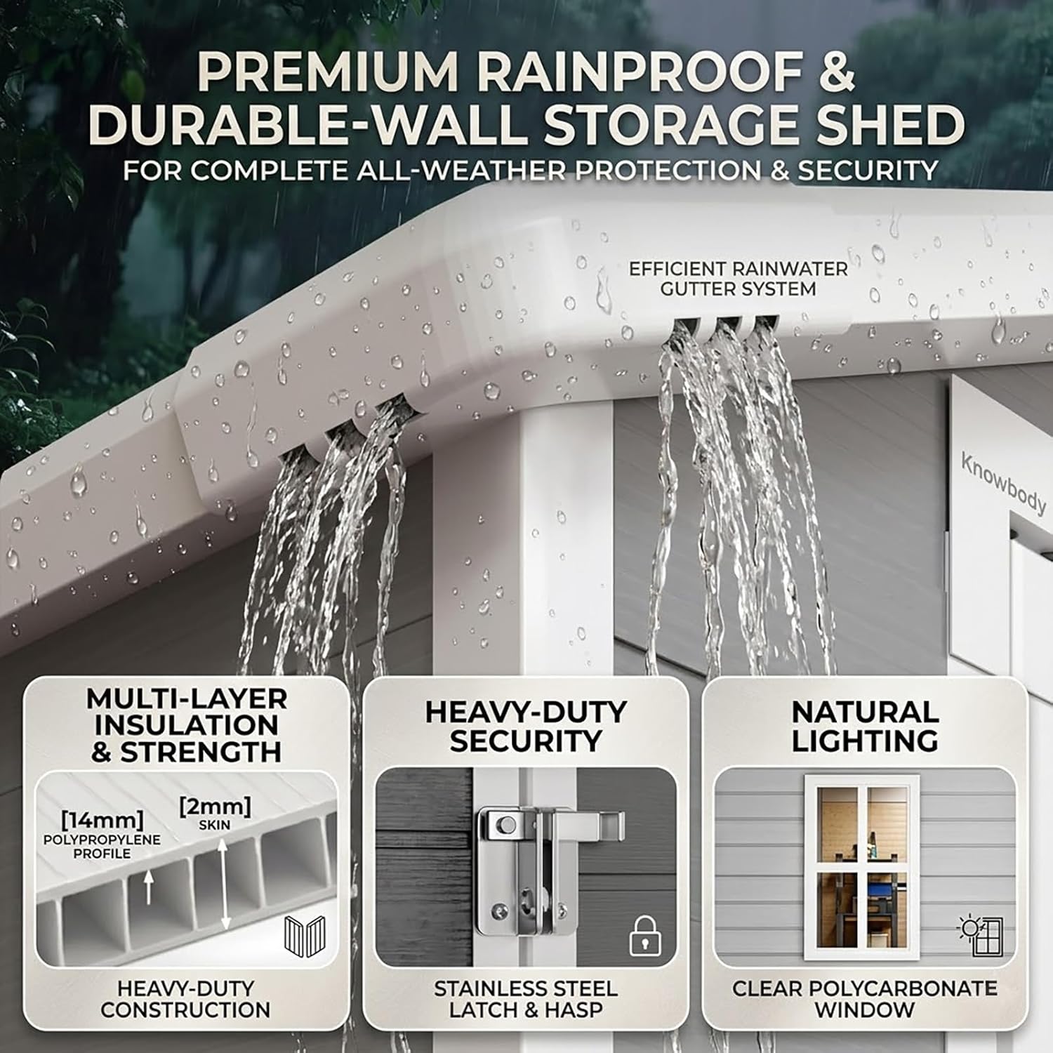 K Knowbody 4x6 FT Resin Storage Shed, Waterproof Sheds & Outdoor Storage with Floor & Window & Lockable Door, Waterproof Plastic Cabinet for Backyard, Patio, Lockable & Weather Resistant