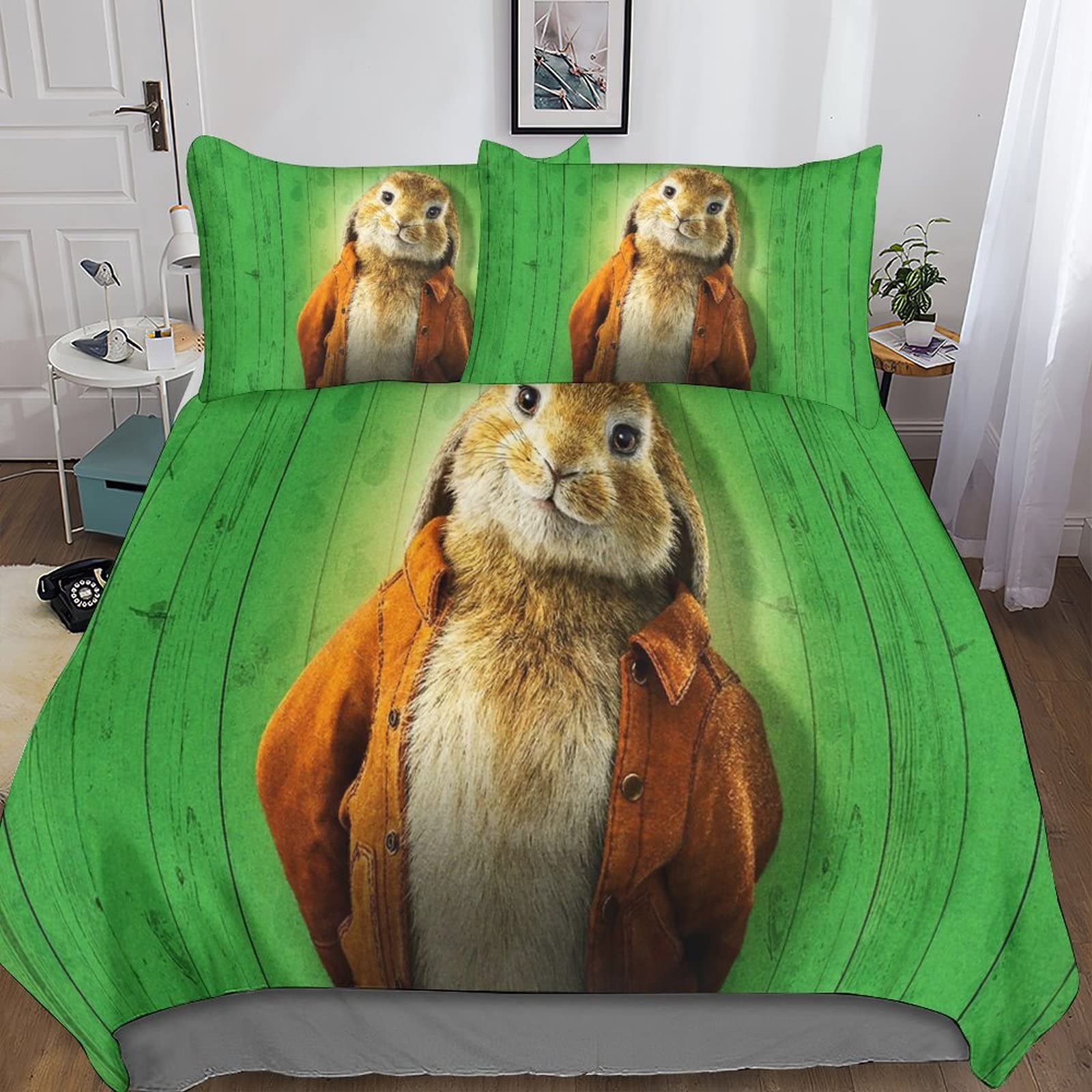 Housse de couette lapin anti-plis avec fermeture éclair lit double