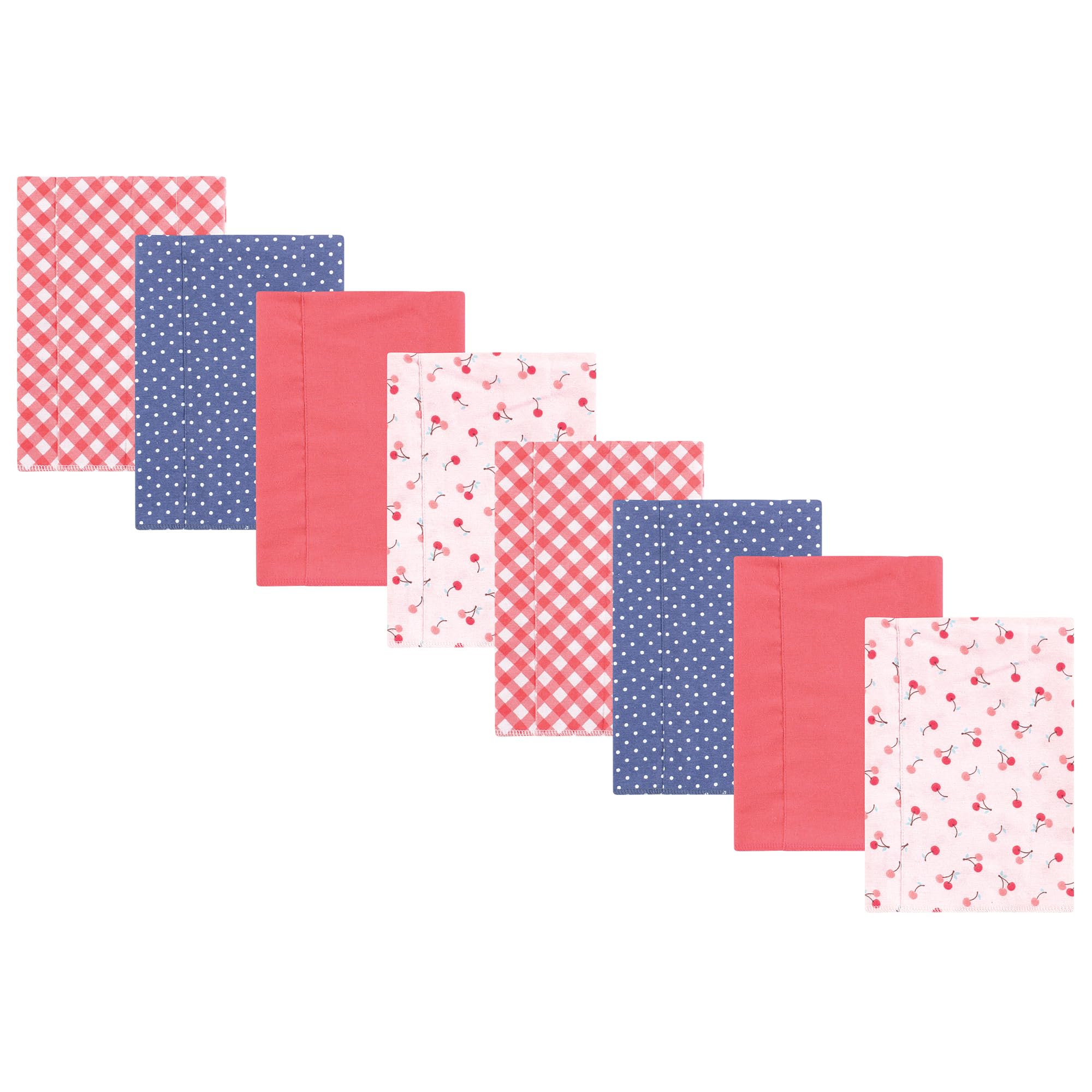 Hudson Baby Cotton Poly Flannel Burp Cloths Multipack, Cherry Sweet 8-Pack, One Size