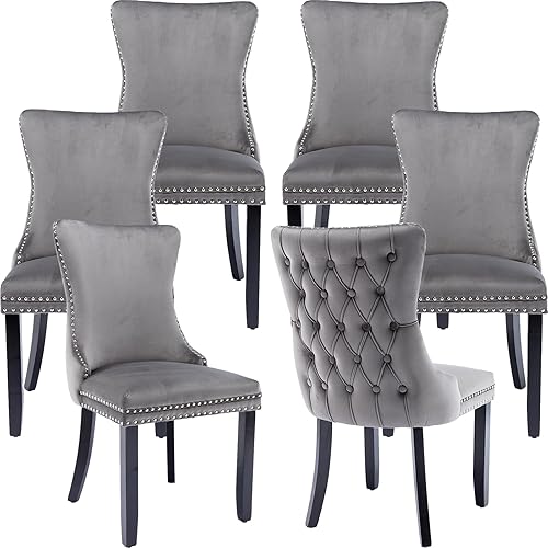 Miniatura 85 de Juego de 2 sillas de cocina y comedor de terciopelo, respaldo exterior capitoné, tapizadas en terciopelo, estructura de madera maciza (celeste, 2