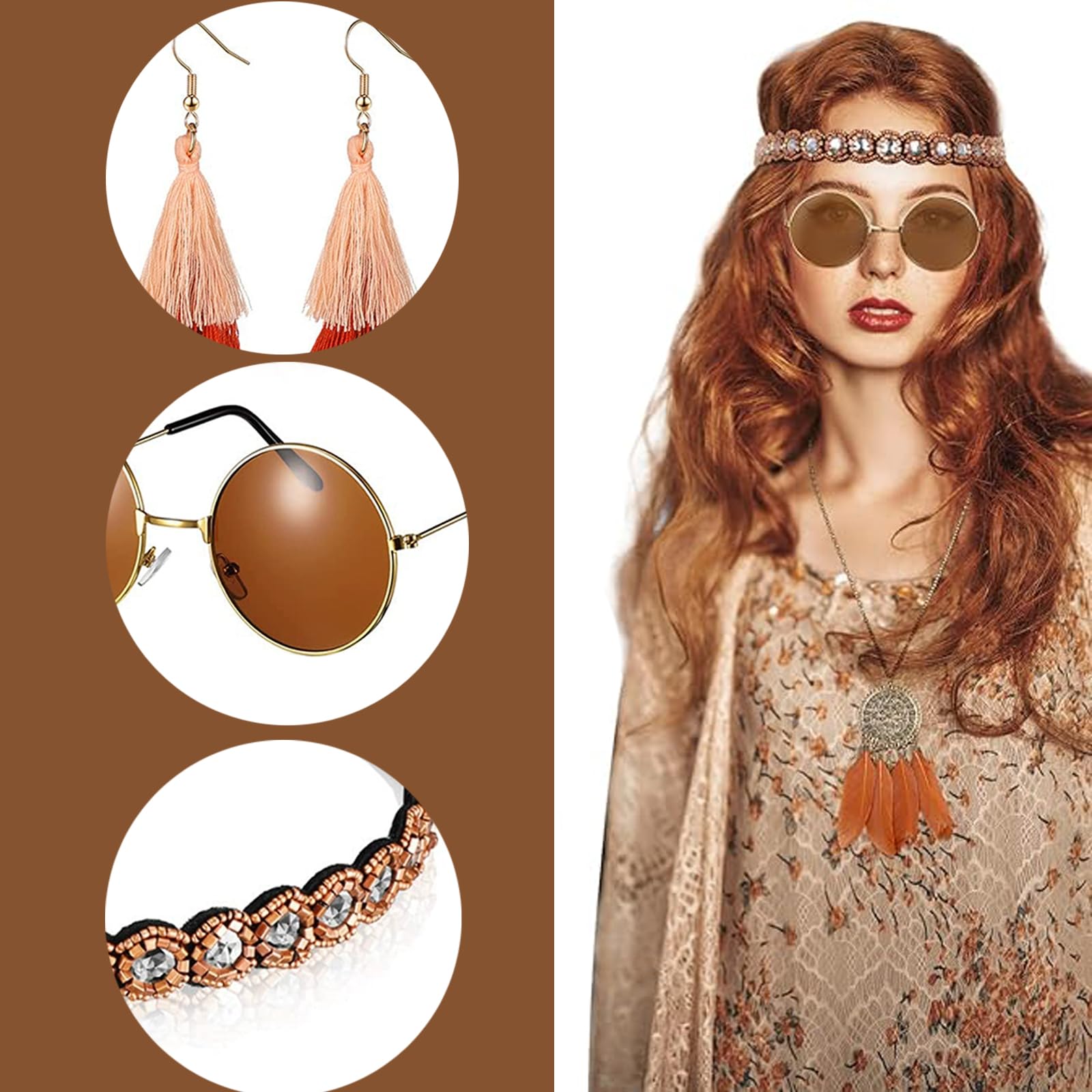 4Pieces 1970s Disco Accessories Set, 70s Headband, Hippie Accessories, Shiny Sunglasses, Earrings - Image 2