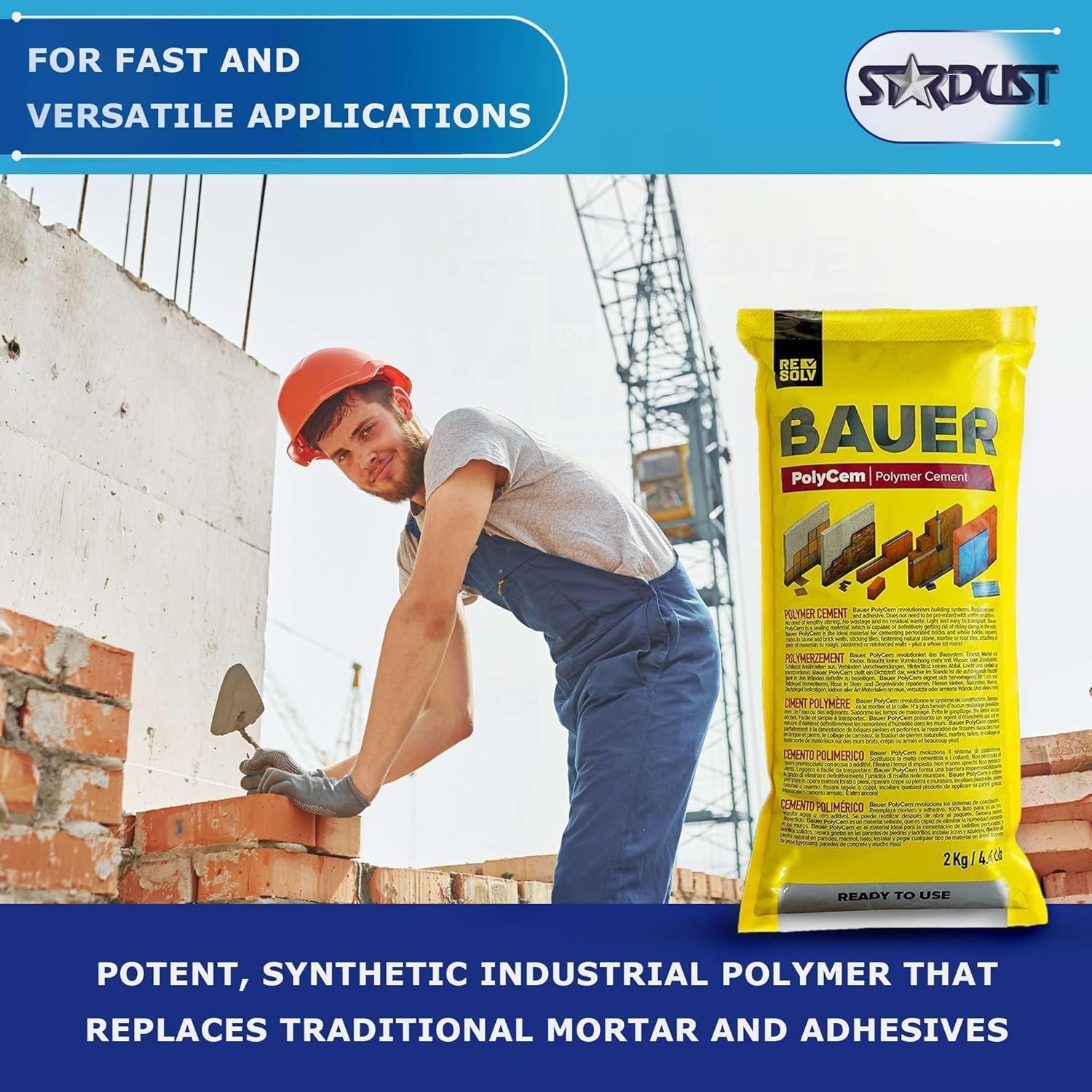 Bauer Instant Polymer Cement, Ready-to-Use Alternative to Mortar & Adhesives - Versatile for Concrete Crack Repair, Stone Tile Crack Repair & Brick Repair, Convenient, Durable & Easy to Store - 4kg