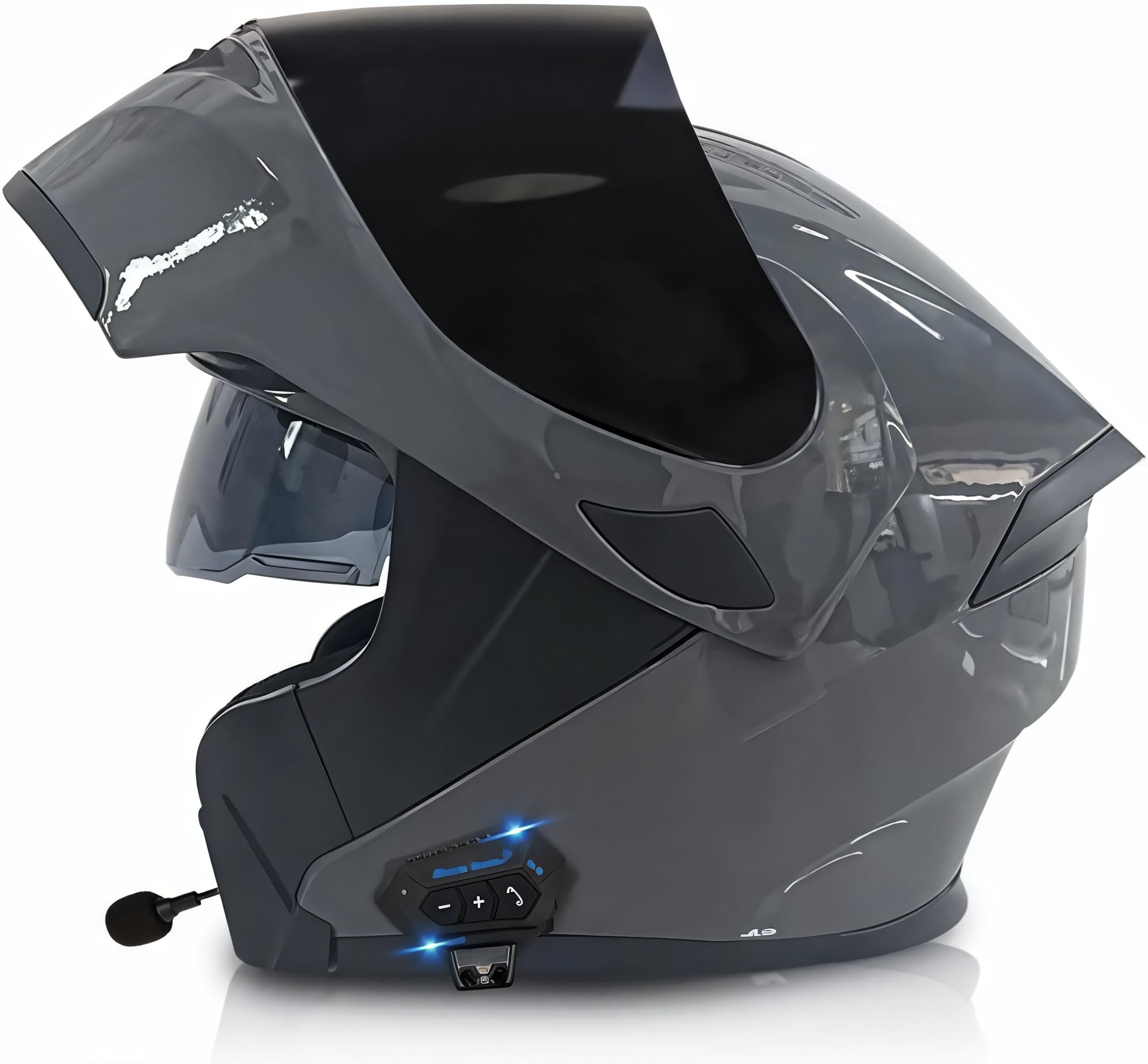 Gaonudan Unisex C Built-In Bluetooth Flip Up Motorcycle Helmet Two-Tone Visor Modular Motorcycle Street Helmet For Built-In Double Visor, High-Strength Shell Flip-Up Motorcycle Helmet