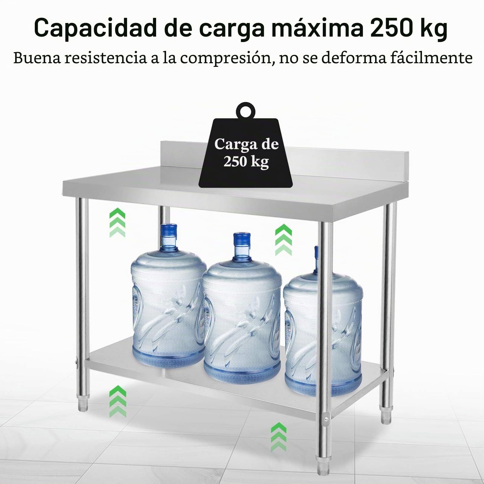 HENGMEI Mesa de cocina de acero inoxidable, altura regulable, para cocina, bar, restaurante, 100 x 60 x 85 cm, con borde