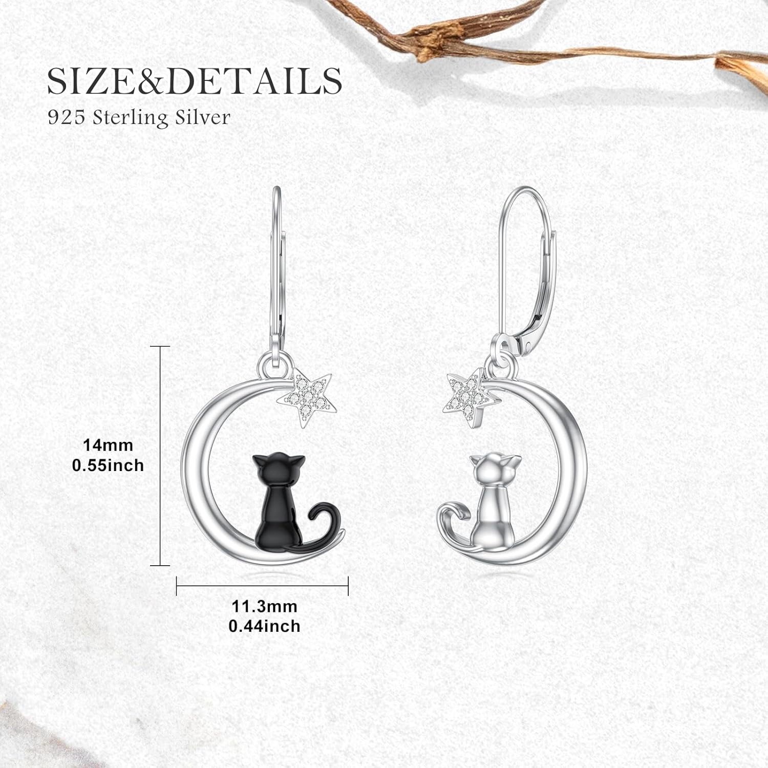 Diamond Black Cat Earring for Women 925 Sterling Silver Lab Grown Diamond Moon Black Cat Dangle Drop Earrings Animal Leverback Earrings Jewelry Gifts for Her - Image 4