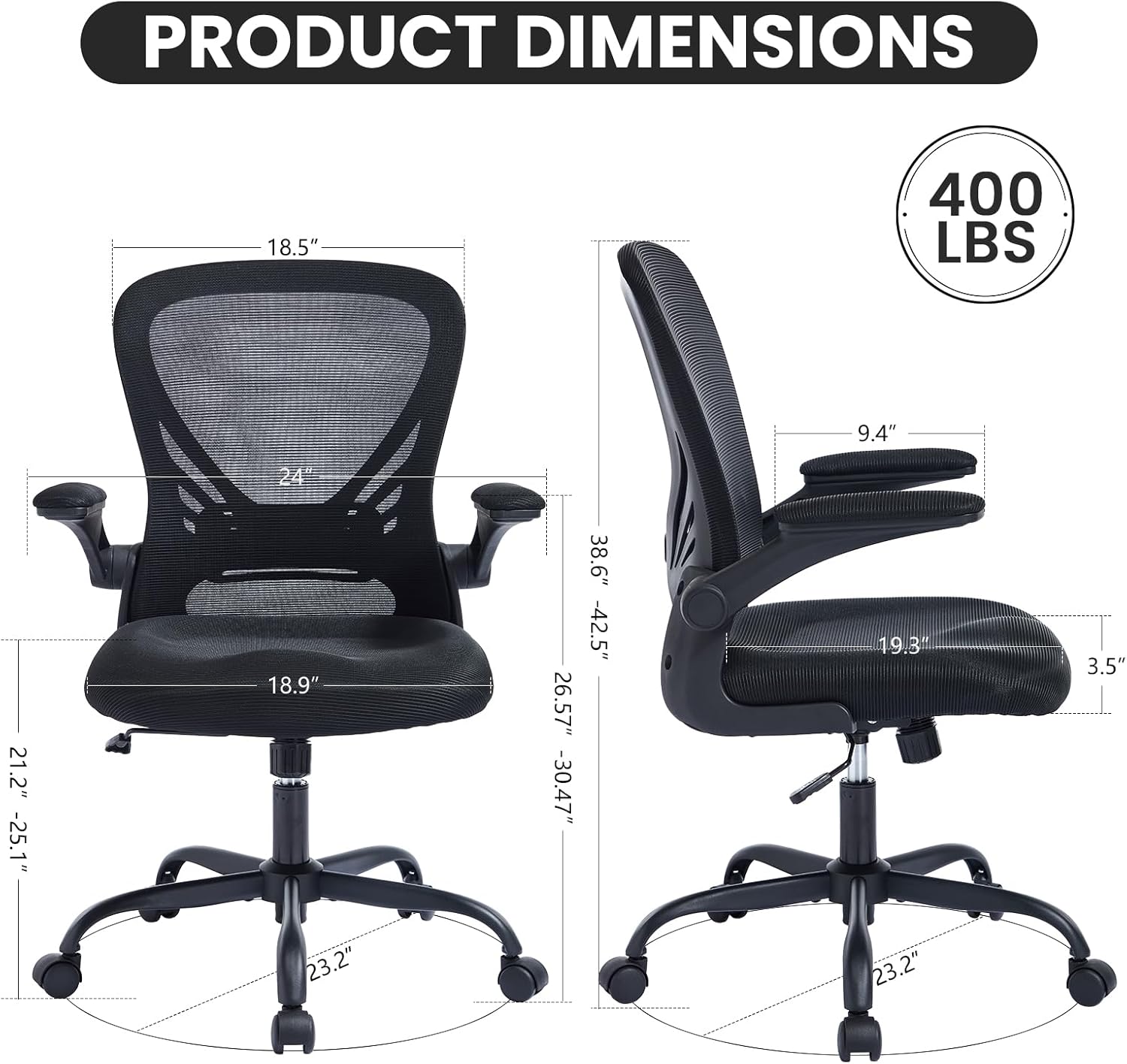 Color Black Comfortable Desk Chair Ergonomic Office Chairs with Lumbar Supoort and Flip-up Armrest Comfy Computer Chairs Study Chair for Home Office Black