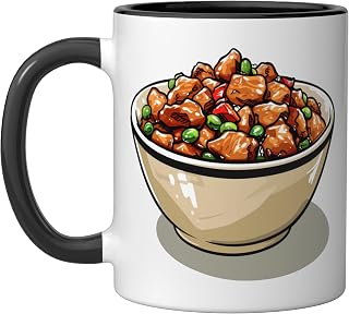 Kung Pao Chicken 8 Bit Ceramic Mug, Black/White