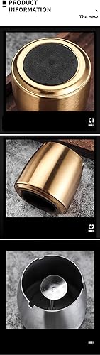 Miniatura 6 de Cenicero grande resistente al viento, cenicero de acero inoxidable con tapa, contenedor de metal para cigarrillos, bandeja de fumar sin humo para