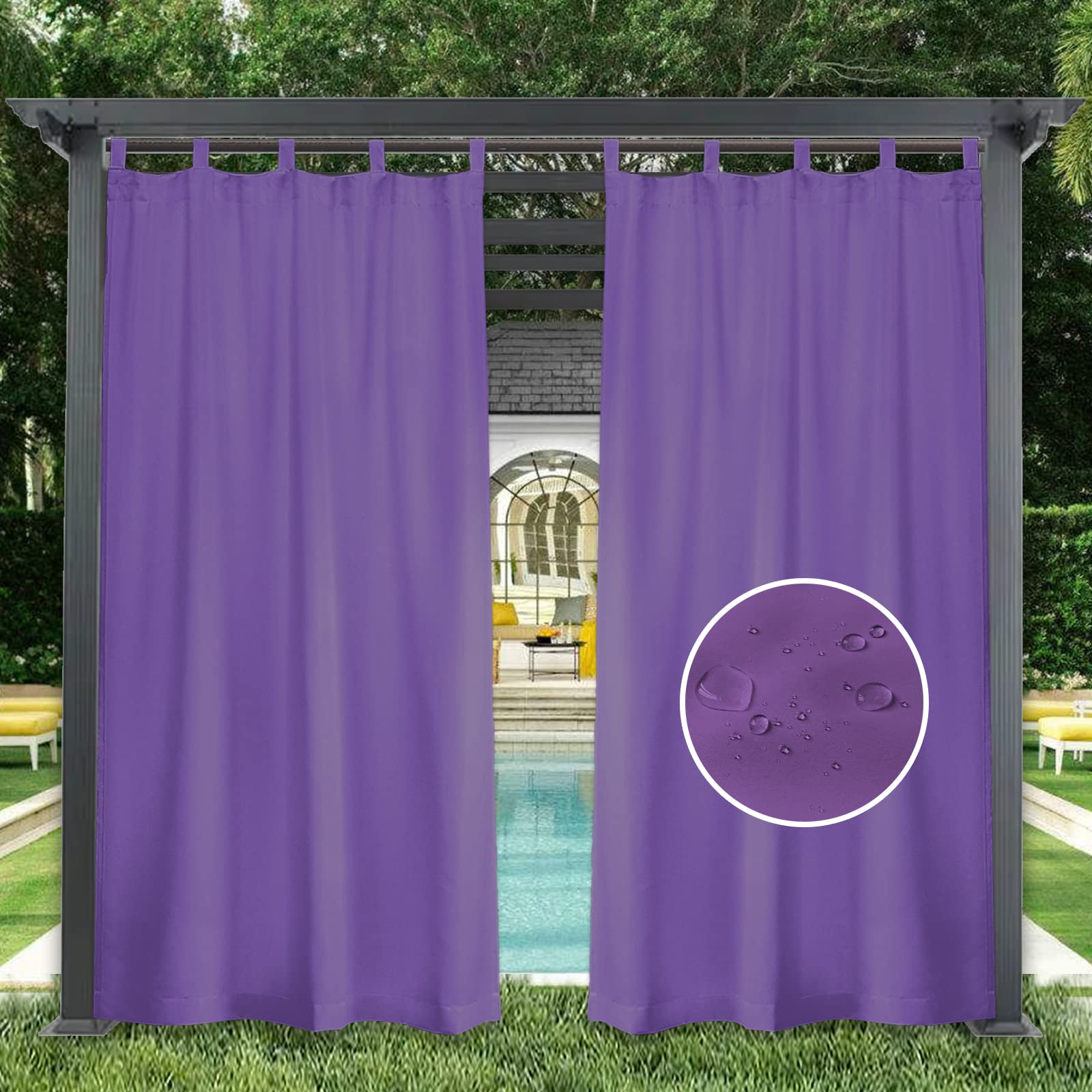 GZQIAWY 1 Panel Outdoor Curtains Waterproof Indoor Blackout Privacy Curtain for Patio Pool Hut Pavilion Gazebo Pergola,40 in x 80 in (W x L),Purple — image 1