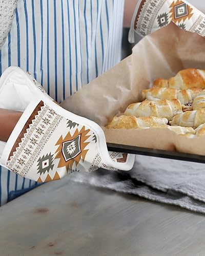 Miniatura 6 de Paquete de 5 soportes para ollas de bolsillo, almohadillas calientes geométricas del suroeste para cocina, aislantes de calor, color beige