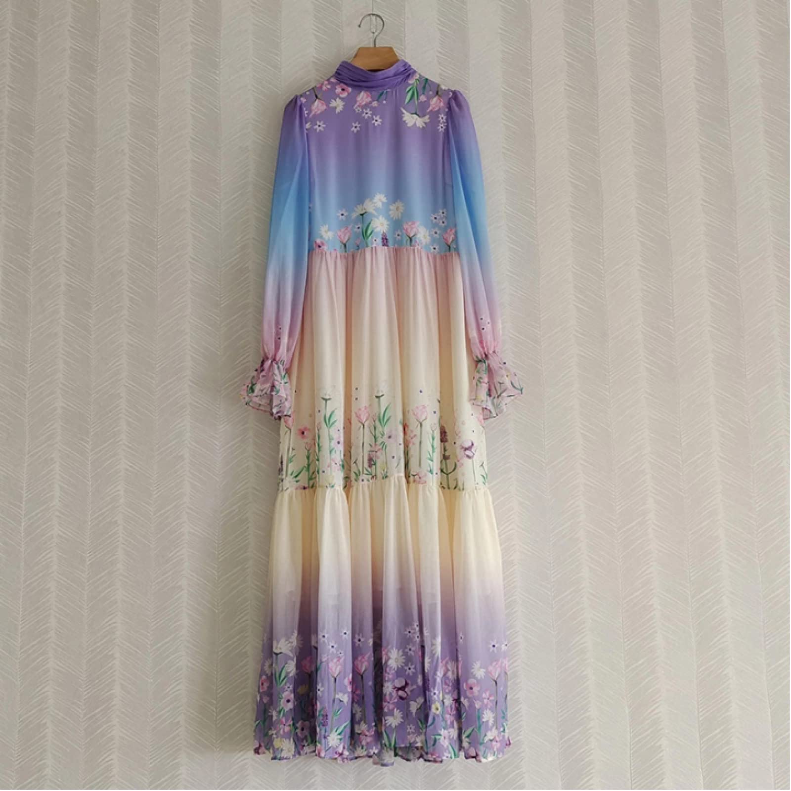 di Alta qualità Floreale Viola Designer Moda Maxi Vestito da Partito Lungo sul Retro Fiocco Decor Largo Vestidos Plus