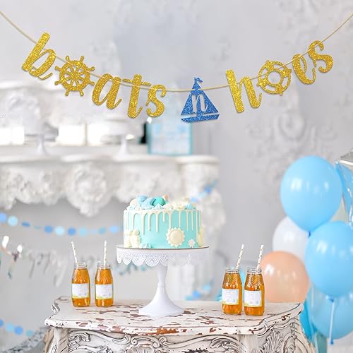 Miniatura 6 de Dalaber Cartel dorado con purpurina de botes y azadas, divertido tema náutico, decoración de cumpleaños, tema de crucero, boda, compromiso,