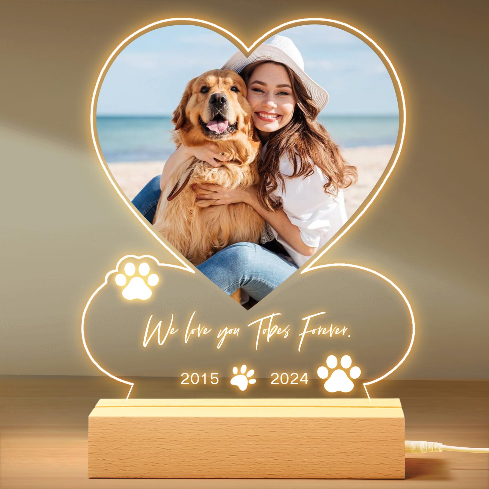 NIBESSER Personalised Dog Memorial Gifts, Dog Memorial Gifts for Loss of Dog in Memory of Pet Night Lights Custom Acrylic Plaque Cat Photo Frame Pet Sympathy Gift