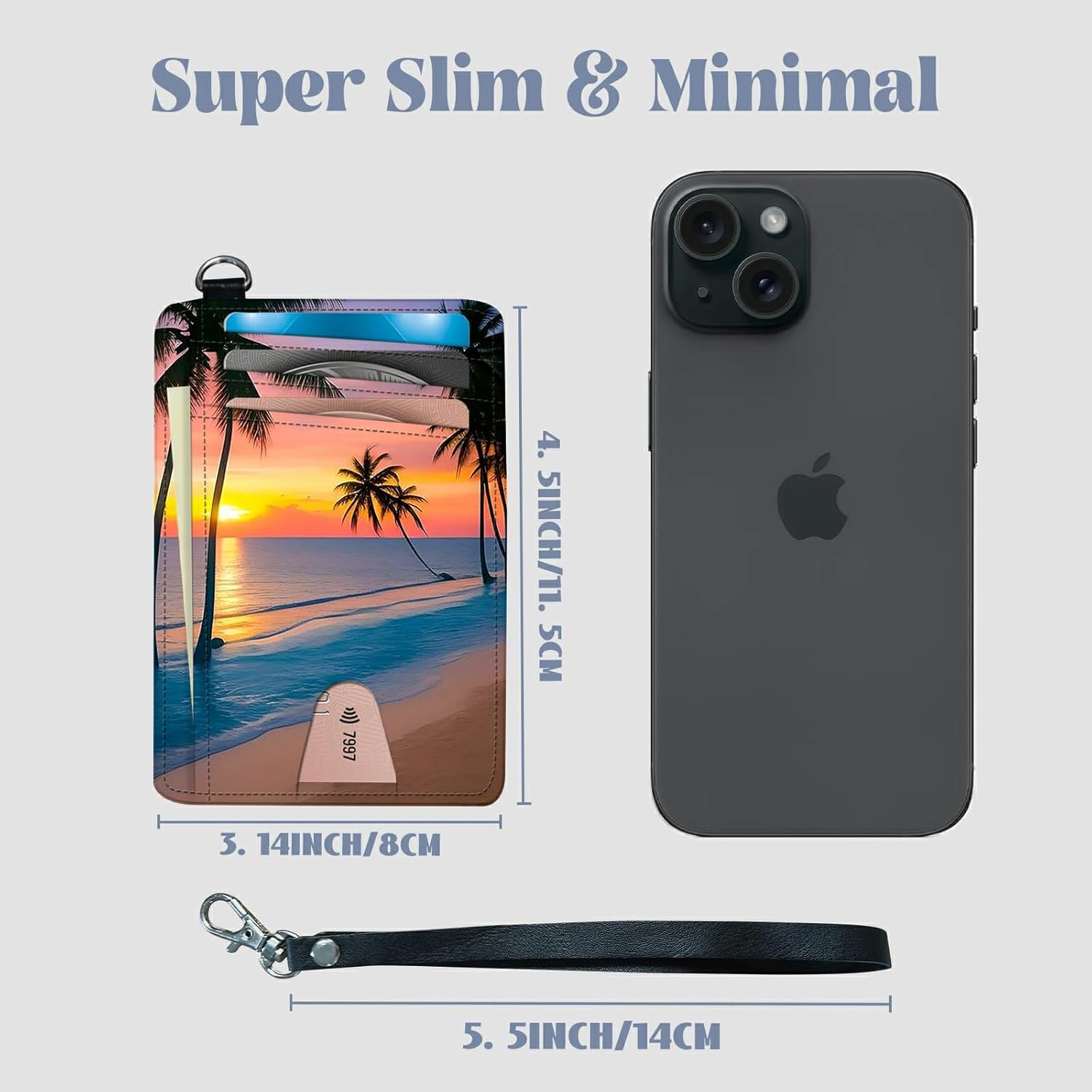 Sunset Beach Palm Trees Theme Credit Card Holder Slim Wallet With Zipper Pocket Front Pocket PU Leather Credit Card Organizer RFID Blocking Card Holder Wallets for Men & Women - Image 2